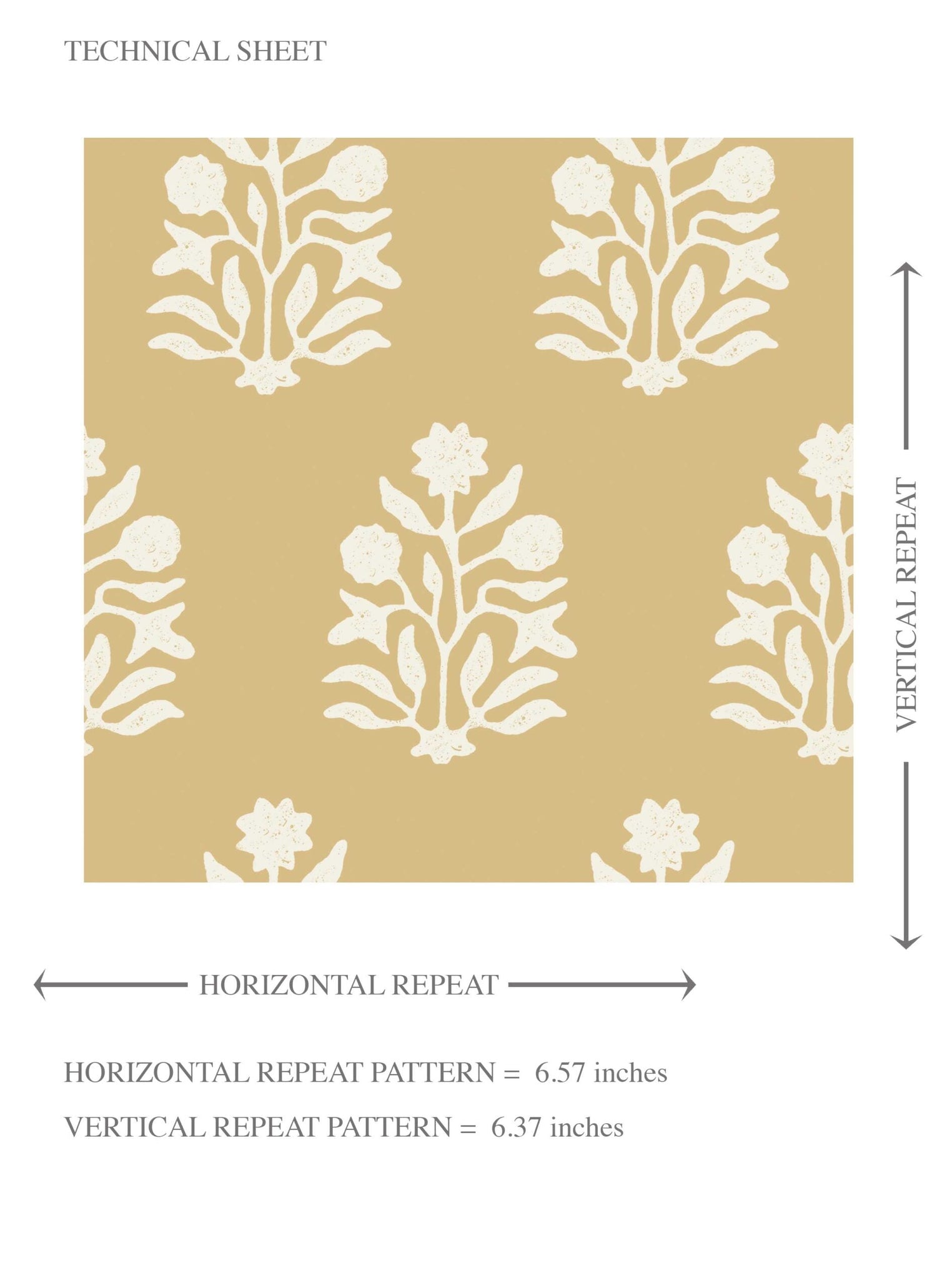 Vintage-Inspired Botanical Floral Block Print Kids Room Wallpaper (Yellow/ Cream)