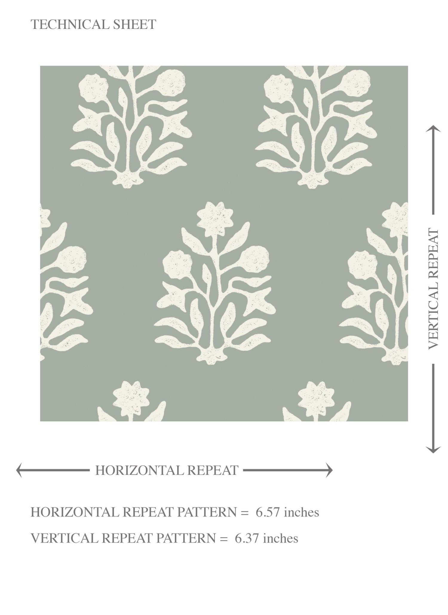 Vintage-Inspired Botanical Floral Block Print Kids Room Wallpaper (Green-Gray/ Cream)