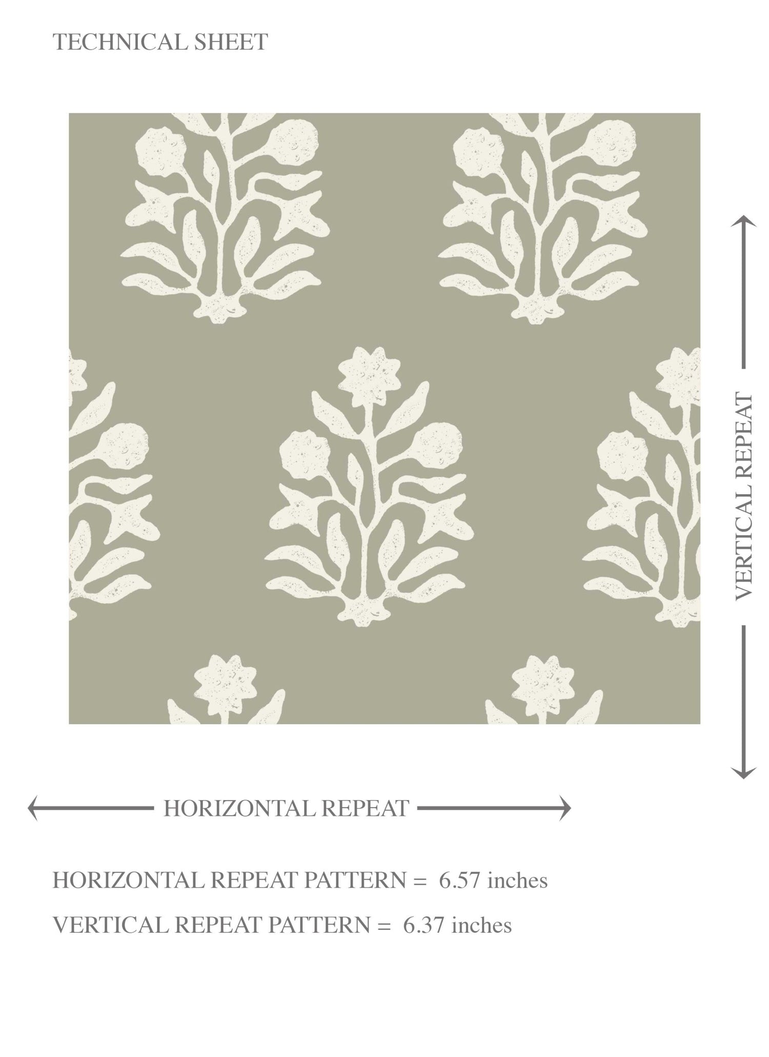 Vintage-Inspired Botanical Floral Block Print Kids Room Wallpaper (Khaki Green/ Cream)