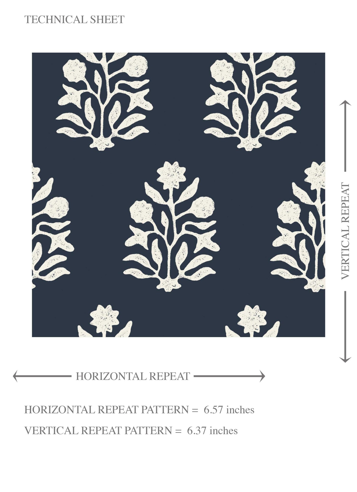 Vintage-Inspired Botanical Floral Block Print Kids Room Wallpaper (Navy Blue/ White)