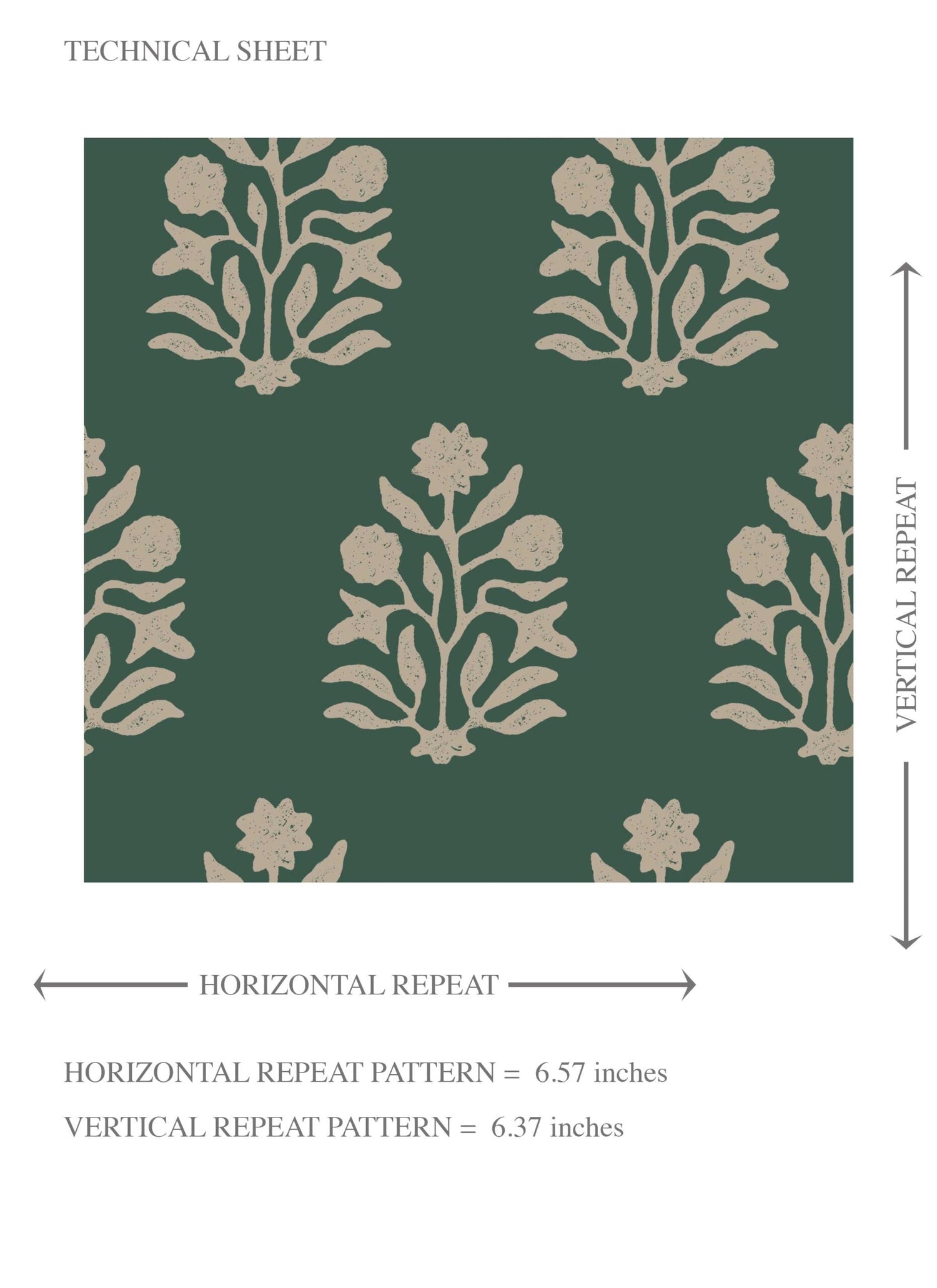 Vintage-Inspired Botanical Floral Block Print Kids Room Wallpaper (Green/ Beige)