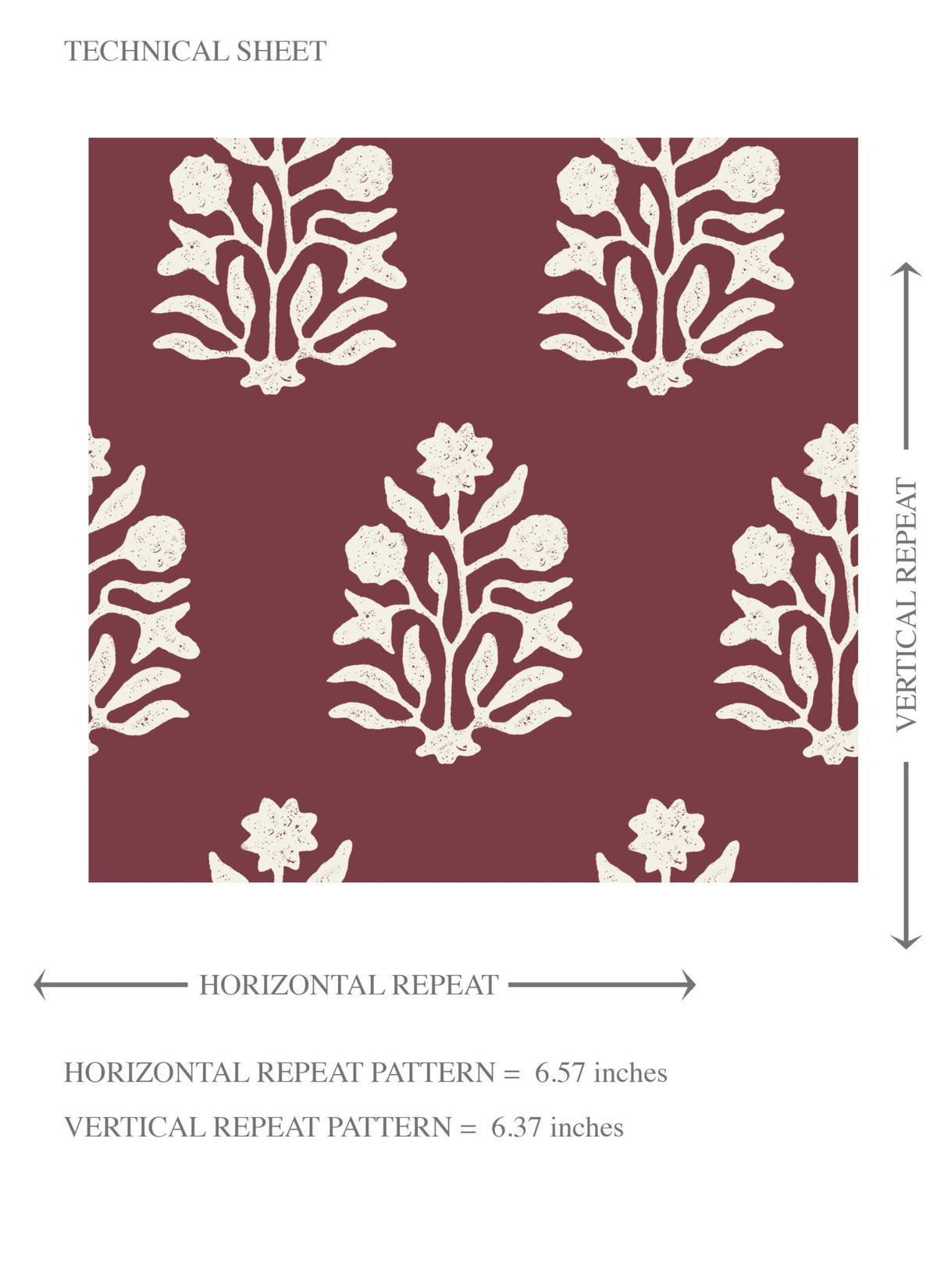 Vintage-Inspired Botanical Floral Block Print Kids Room Wallpaper (Red/ White)