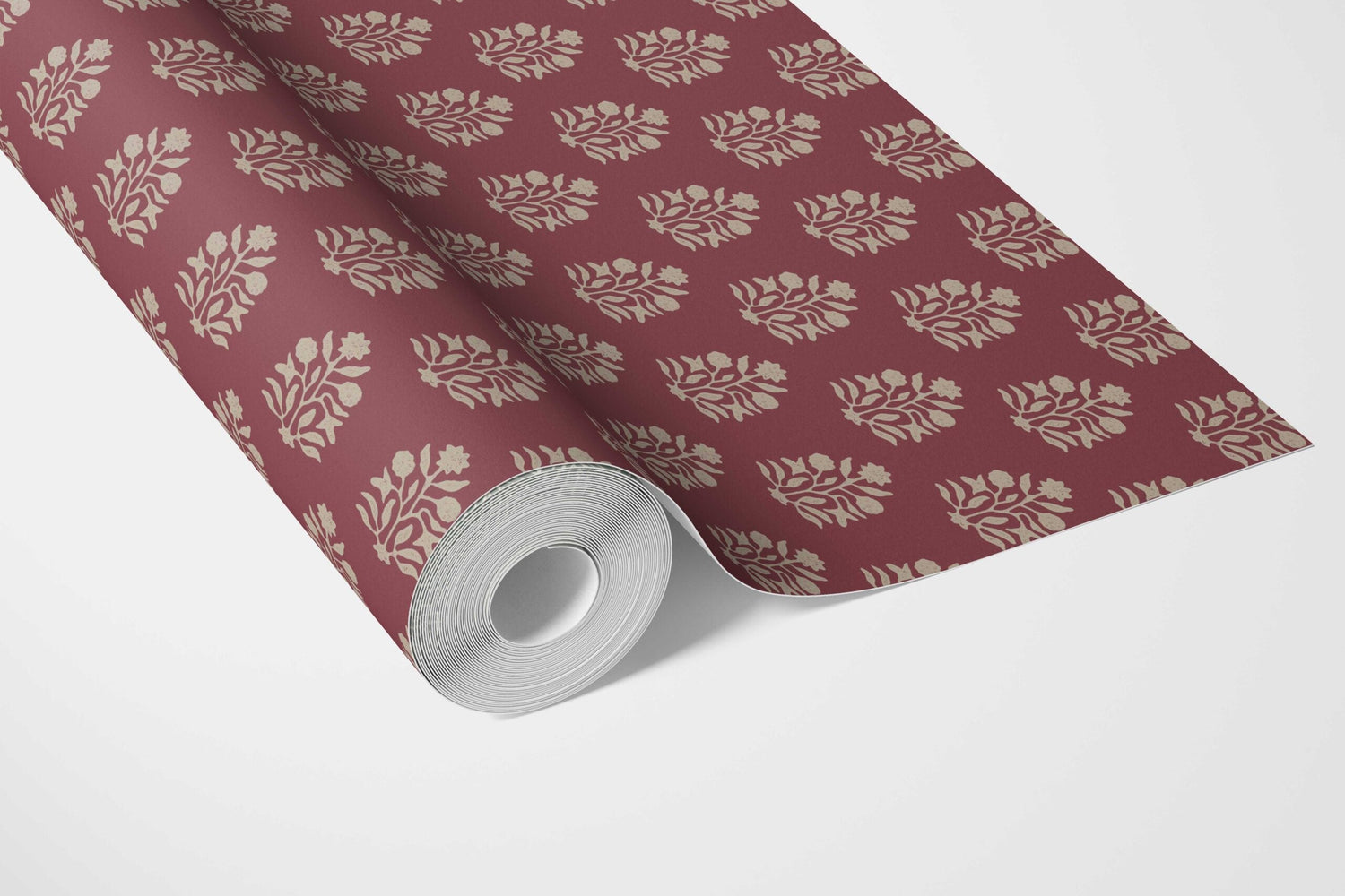 Vintage-Inspired Botanical Floral Block Print Kitchen Wallpaper (Red/ Beige)