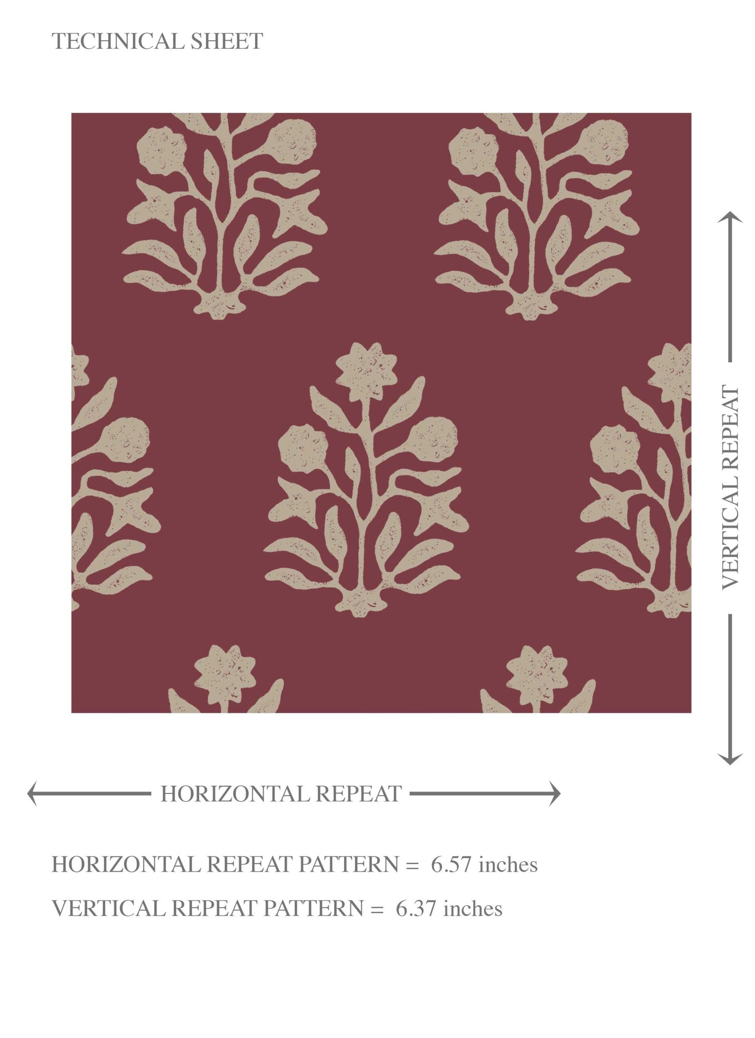 Vintage-Inspired Botanical Floral Block Print Kids Room Wallpaper (Red/ Beige)
