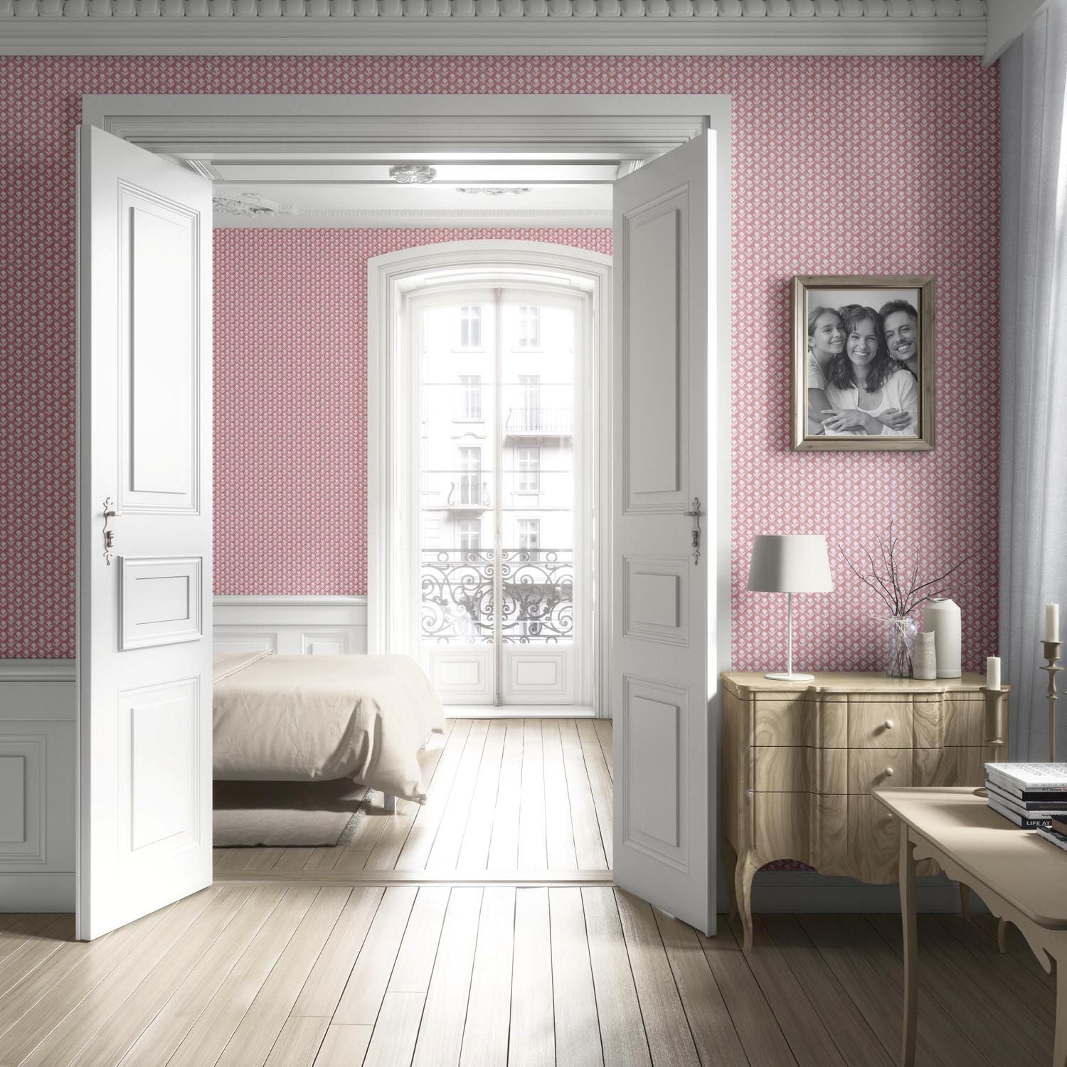 Small Floral Block Print Living Room Wallpaper (Pink/ White)