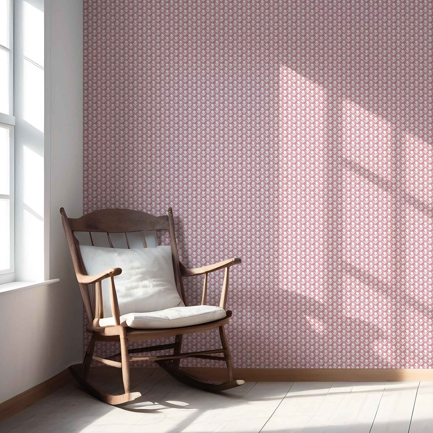 Small Floral Block Print Nursery Wallpaper (Pink/ White)