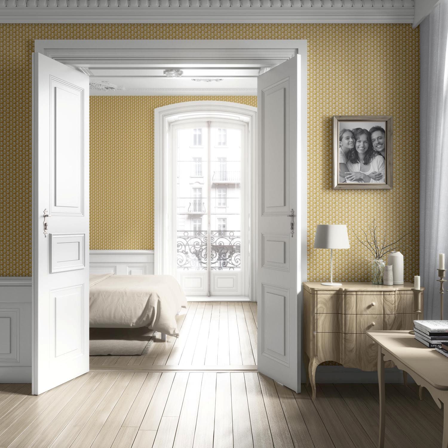 Small Floral Block Print Living Room Wallpaper (Yellow/ White)