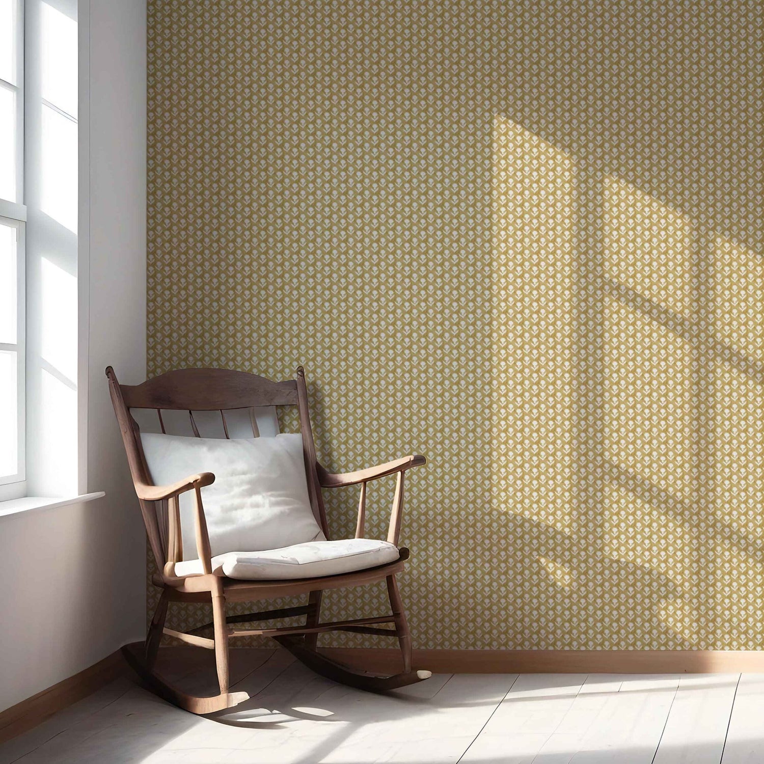 Small Floral Block Print Nursery Wallpaper (Yellow/ White)