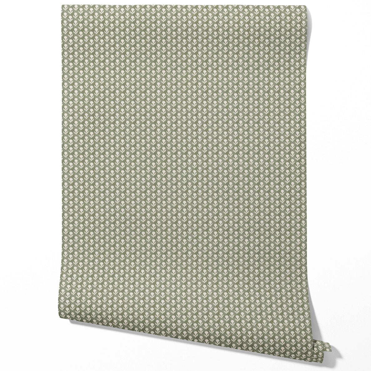 Small Floral Block Print Kitchen Wallpaper (Green/ White)