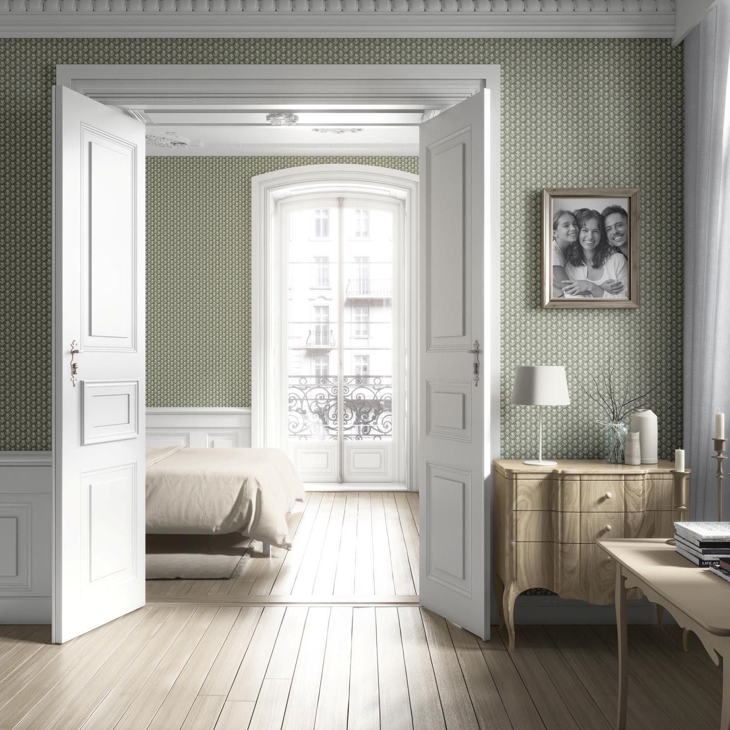Small Floral Block Print Living Room Wallpaper (Green/ White)
