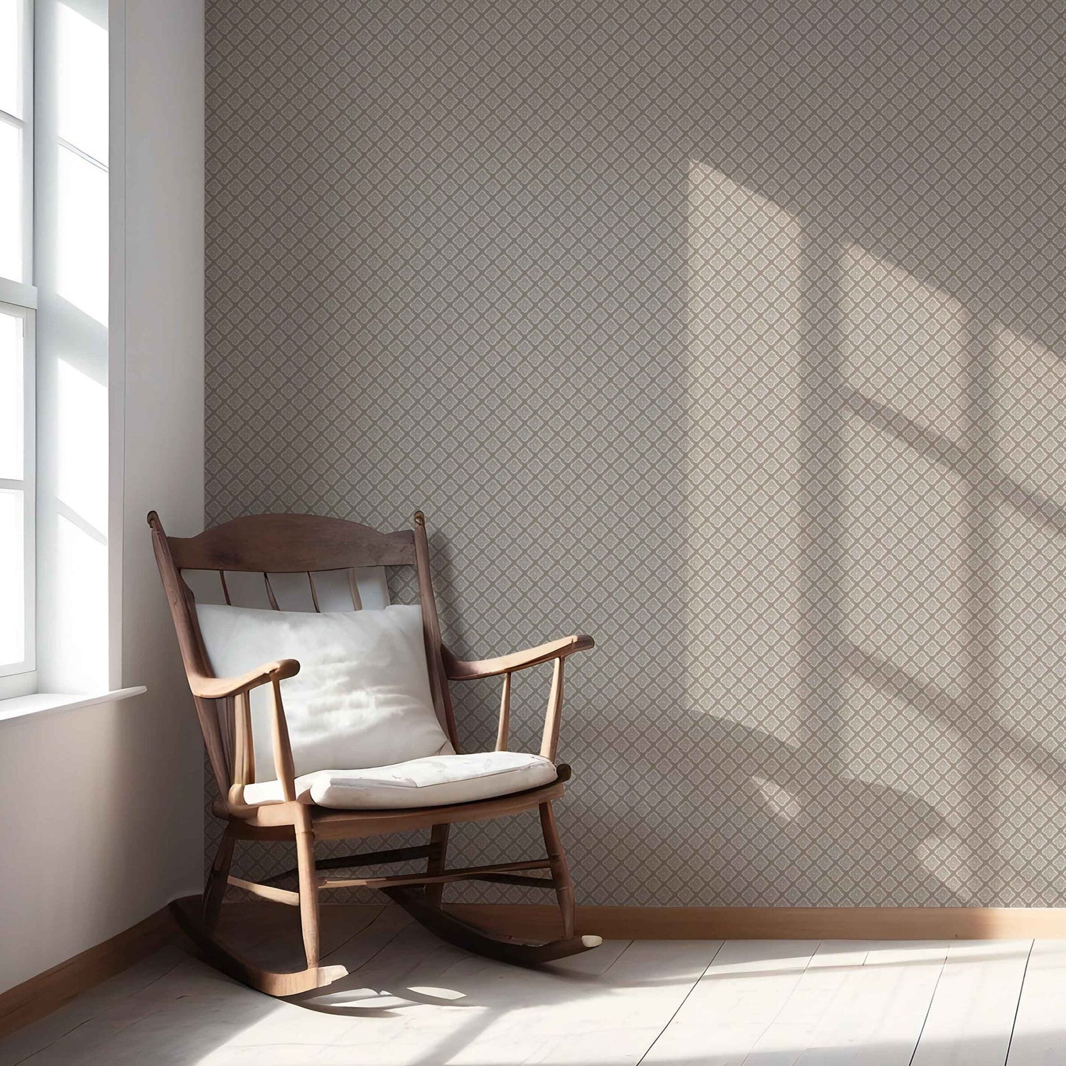 Small Floral Geometric Lattice Nursery Wallpaper (Beige/ Brown/ Taupe)