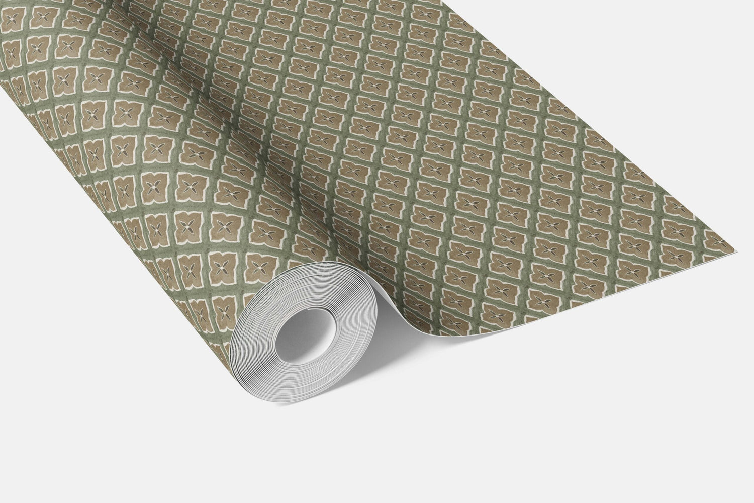 Small Floral Geometric Lattice Kitchen Wallpaper (Olive Green/ Brown)