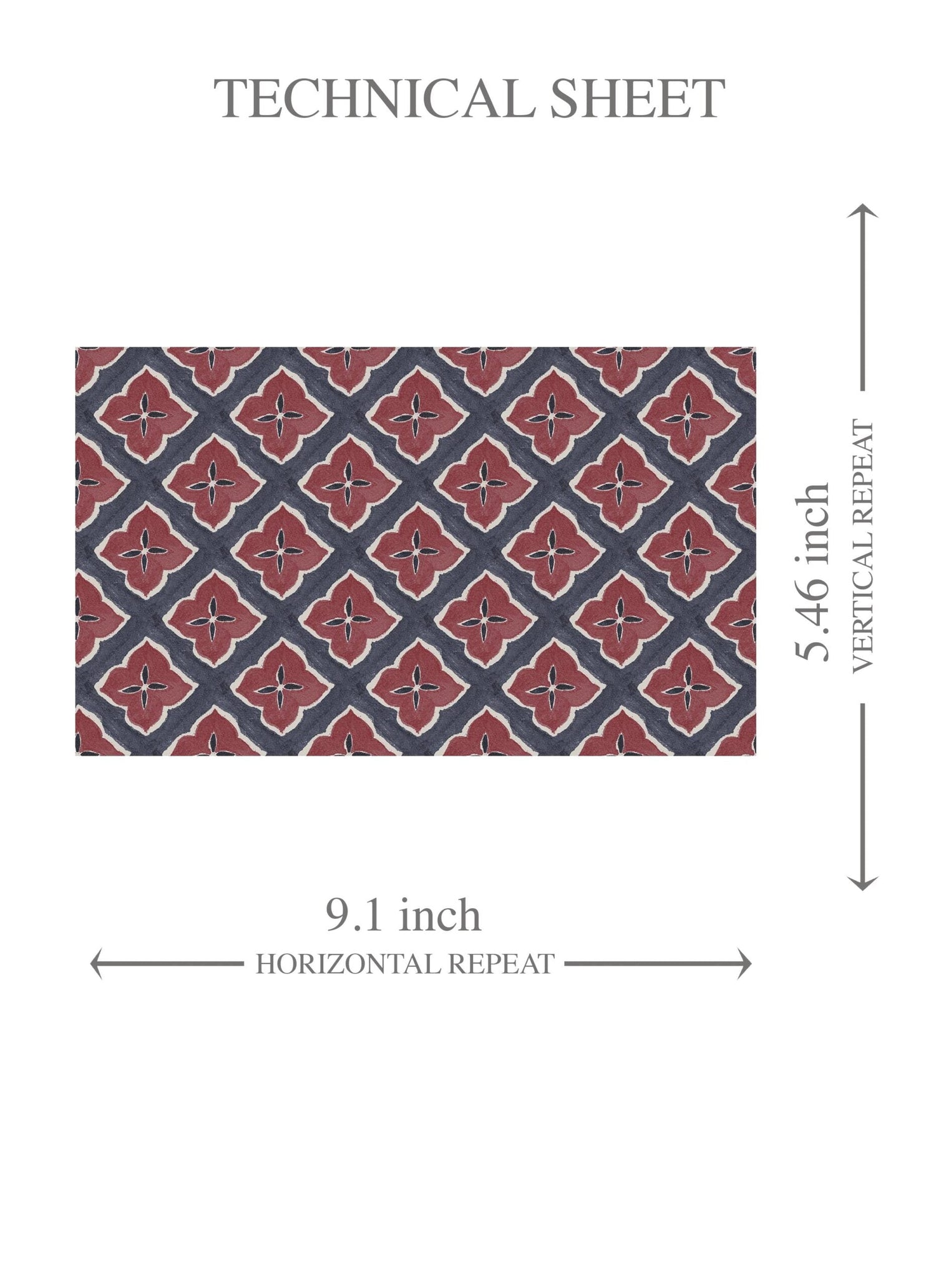 Small Floral Geometric Lattice Kids Room Wallpaper (Navy Blue/ Red)