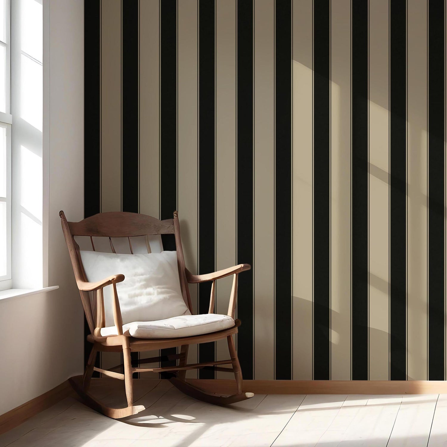 Neutral-Toned Scandi-Inspired Striped Nursery Wallpaper (Black/ Brown/ Beige)