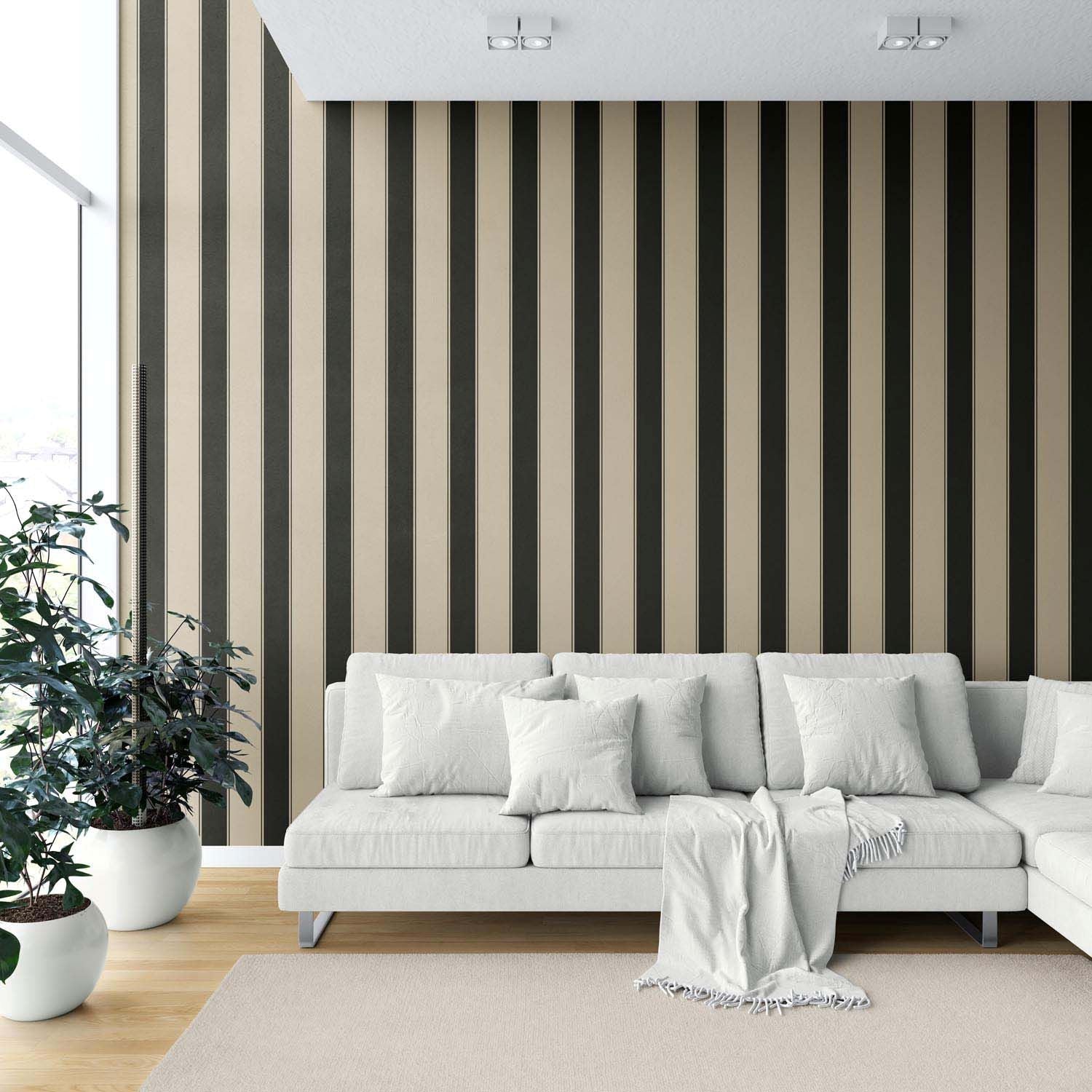 Neutral-Toned Scandi-Inspired Striped Shower Toilet Wallpaper (Black/ Brown/ Beige)
