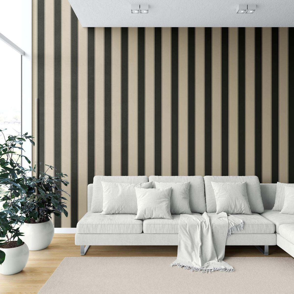 Neutral-Toned Scandi-Inspired Striped Shower Toilet Wallpaper (Black/ Brown/ Beige)