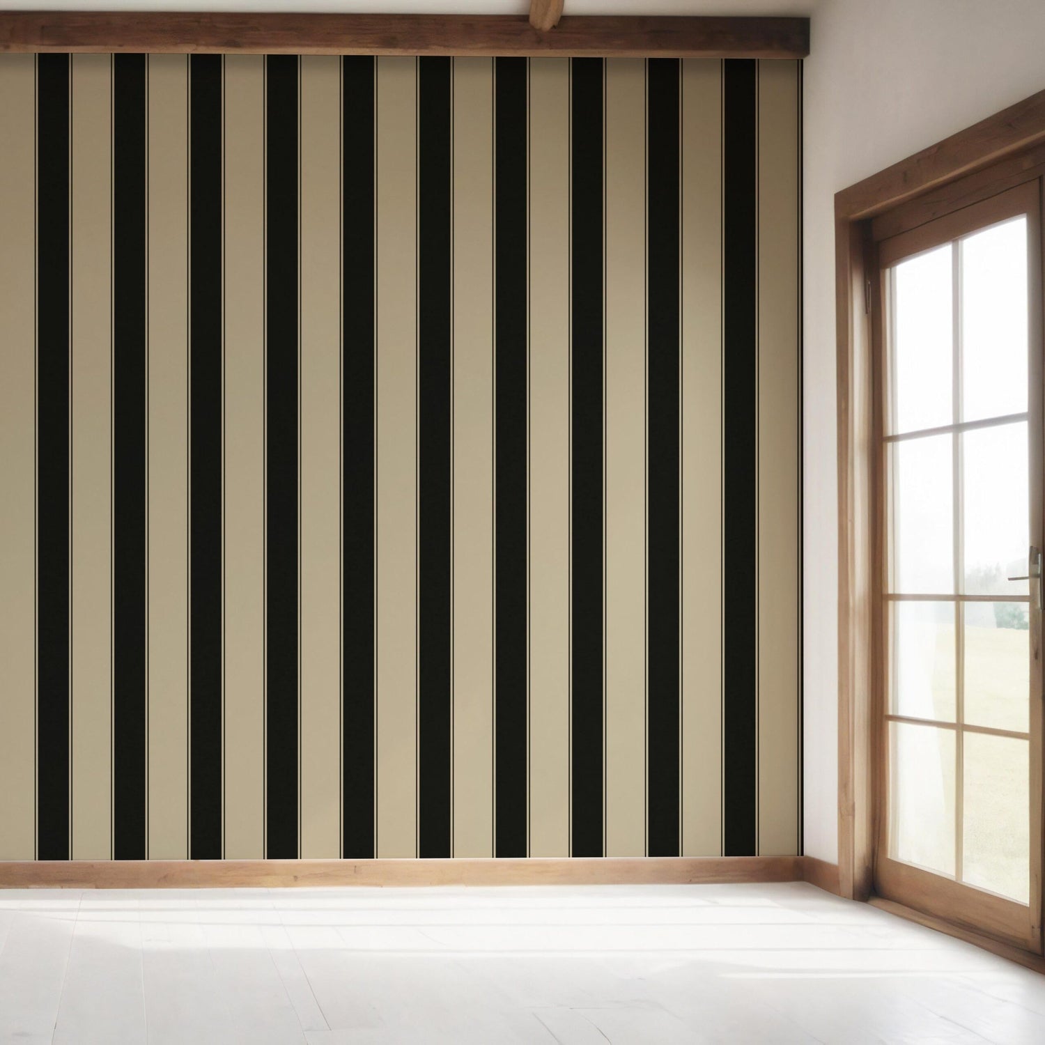 Neutral-Toned Scandi-Inspired Striped Bedroom Wallpaper (Black/ Brown/ Beige)