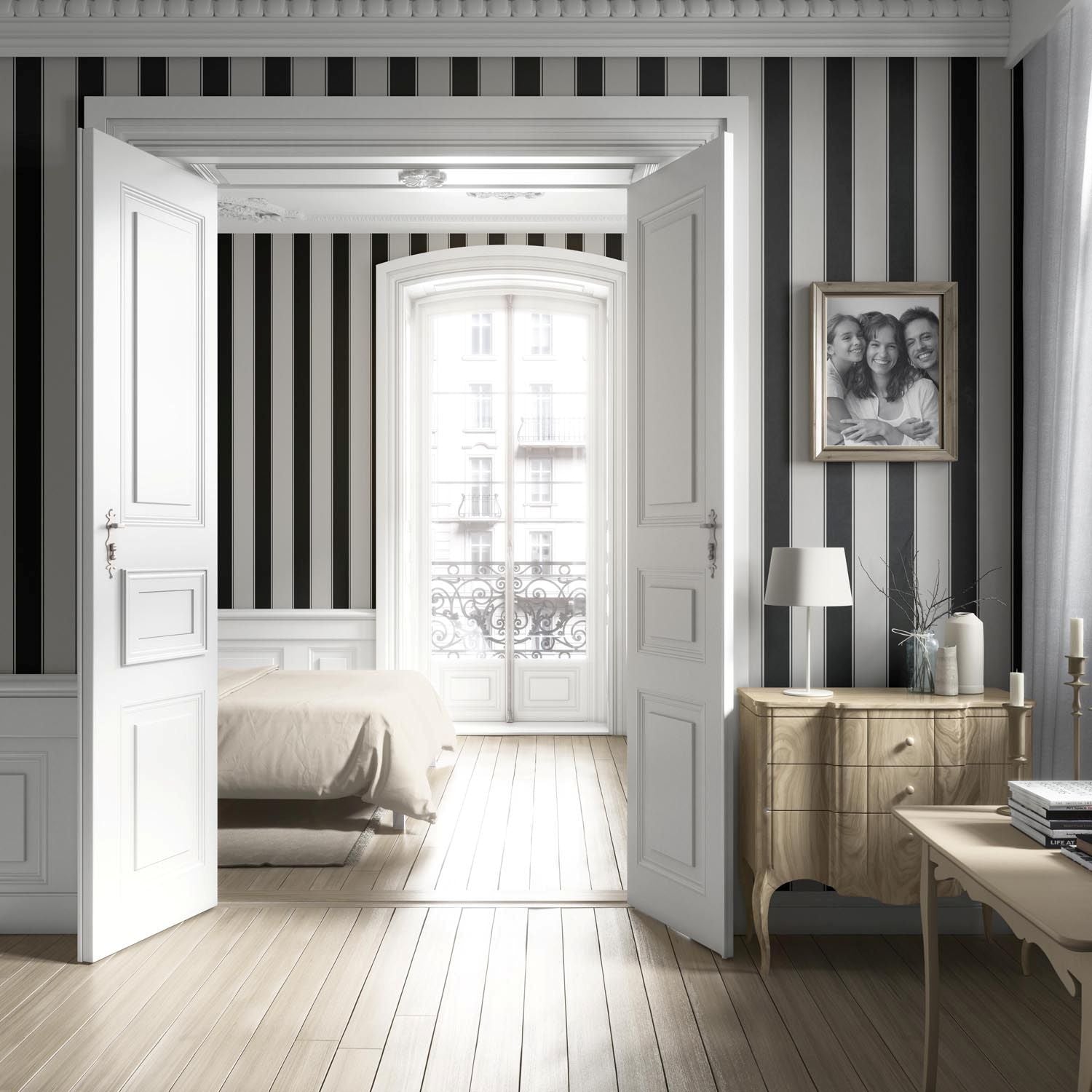 Neutral-Toned Scandi-Inspired Striped Living Room Wallpaper (Gray/ Black)