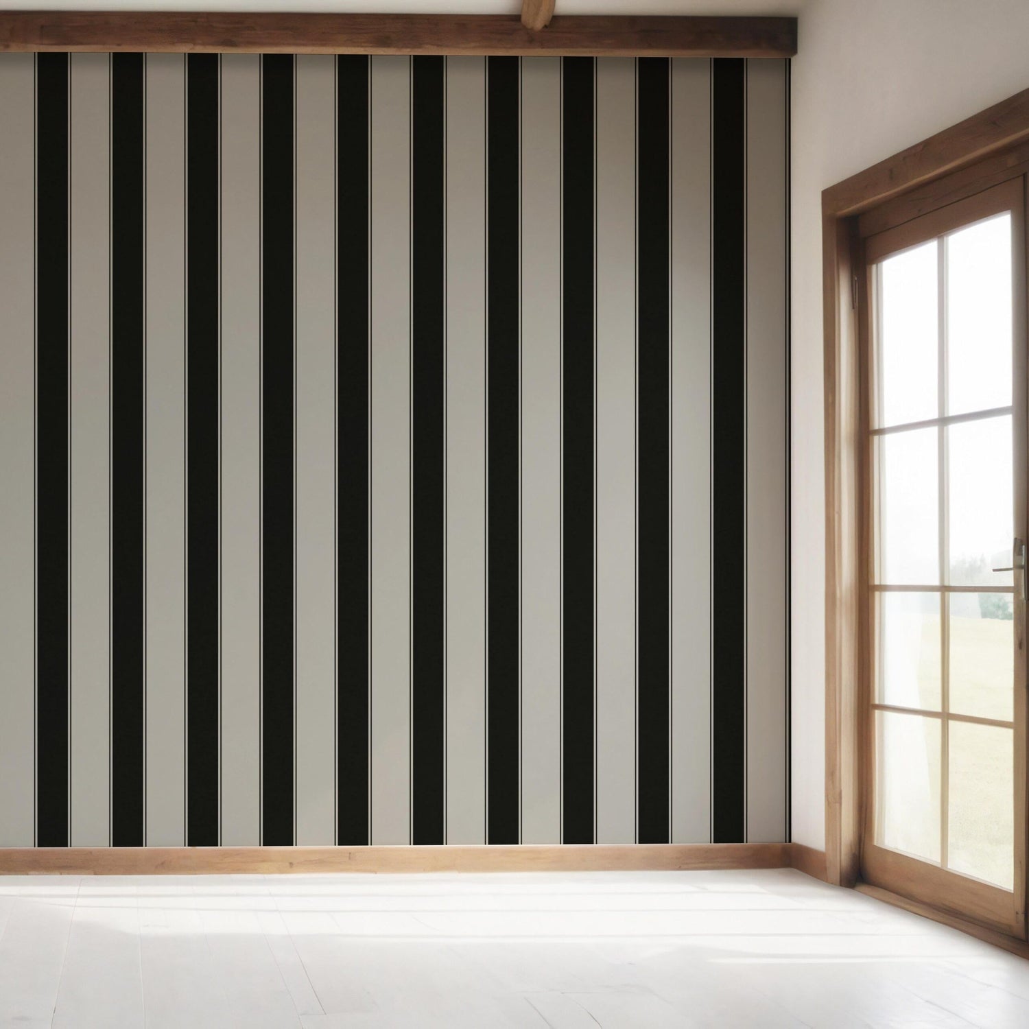 Neutral-Toned Scandi-Inspired Striped Bedroom Wallpaper (Gray/ Black)
