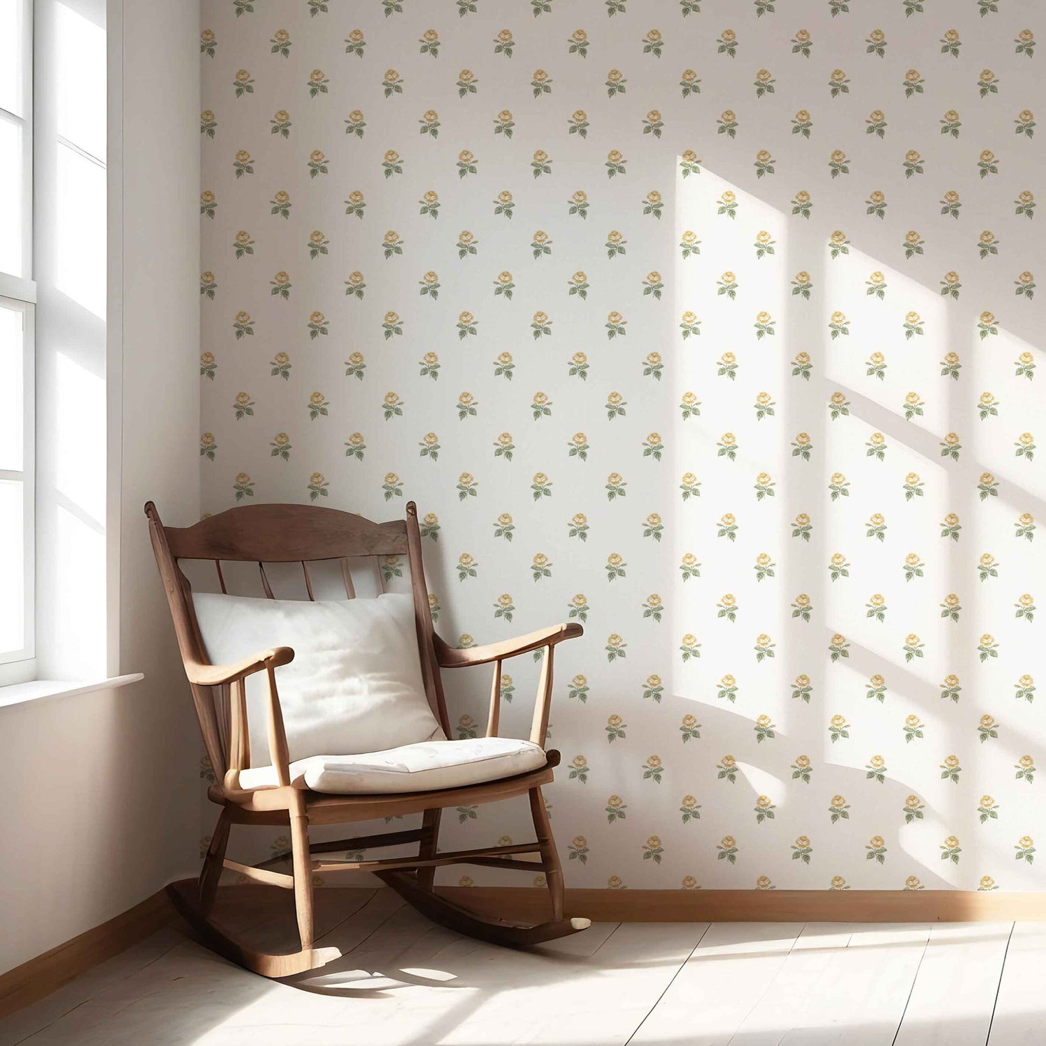 Vintage-Inspired Floral Block Print Nursery Wallpaper (Yellow/ Green/ White)