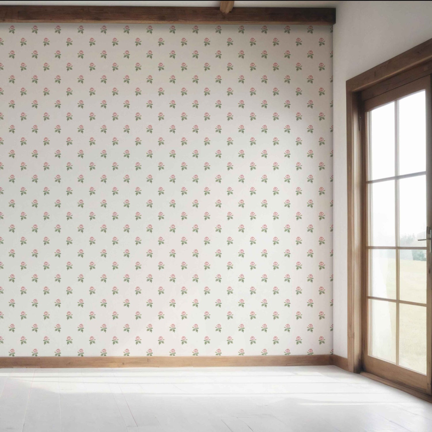 Vintage-Inspired Floral Block Print Bedroom Wallpaper (Pink/ Green/ White)