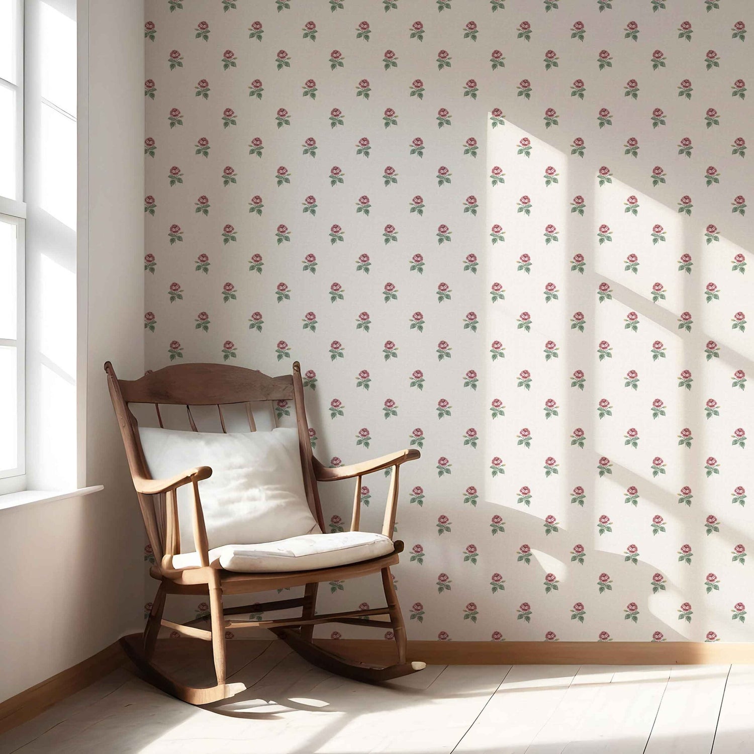 Vintage-Inspired Floral Block Print Nursery Wallpaper (Red-Pink/ Green/ White)