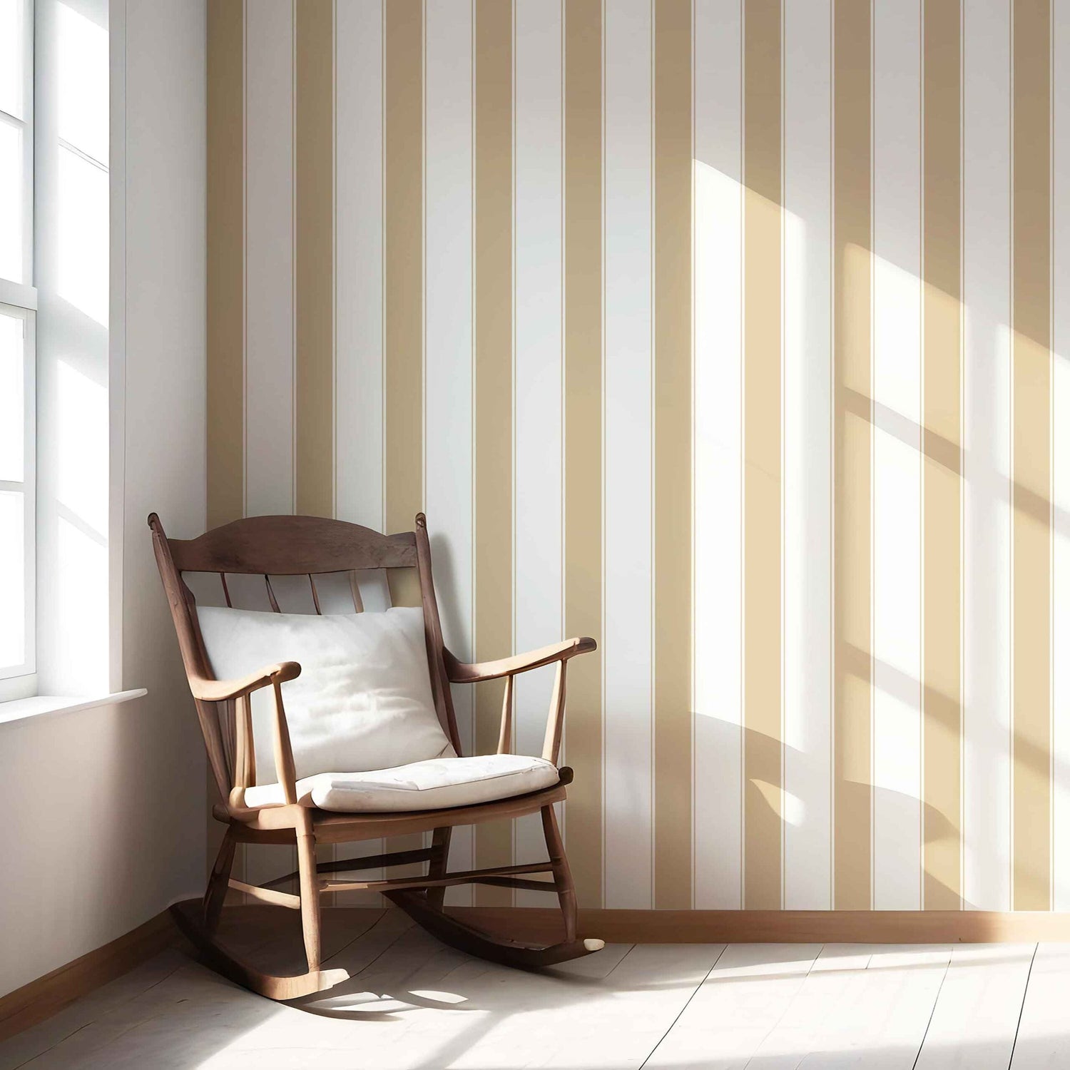 Geometric Striped Shower Toilet Wallpaper (Sand Beige/ Tan/ White)