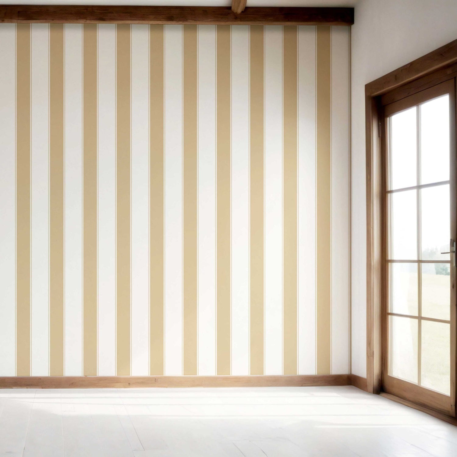 Geometric Striped Bedroom Wallpaper (Sand Beige/ Tan/ White)