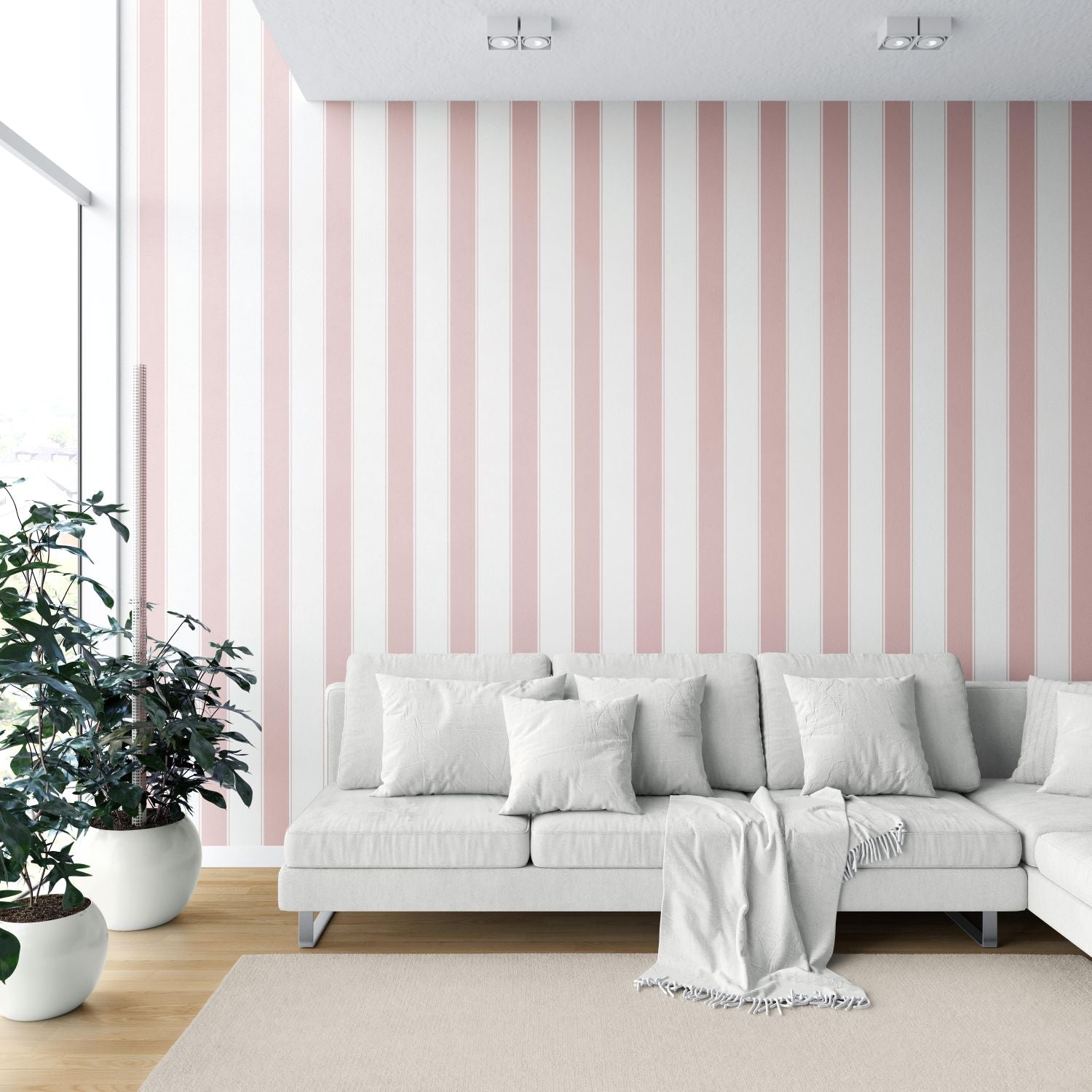 Geometric Striped Bathroom Wallpaper (Pink/ White)