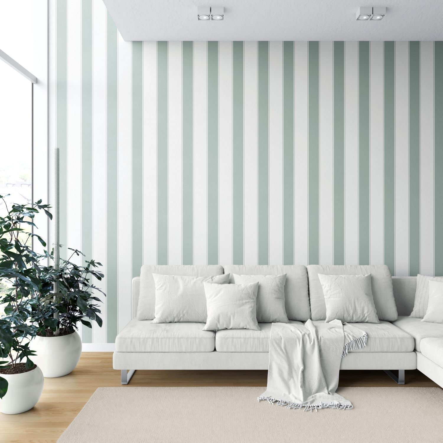 Geometric Striped Bathroom Wallpaper (Green-Blue)