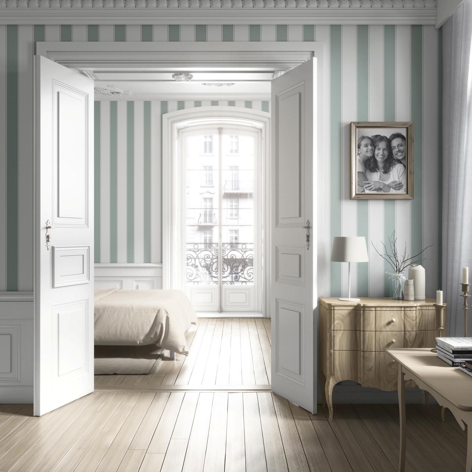 Geometric Striped Nursery Wallpaper (Green-Blue)