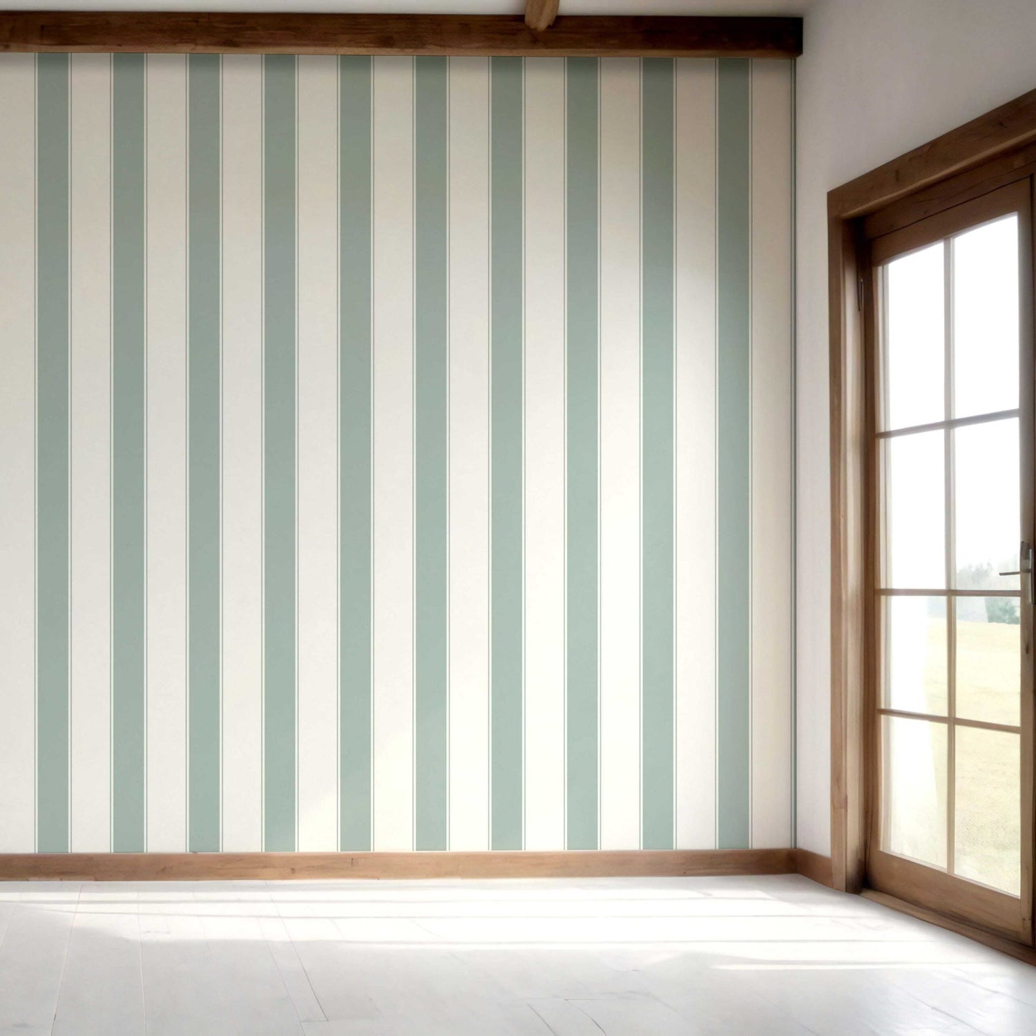 Geometric Striped Bedroom Wallpaper (Green-Blue)