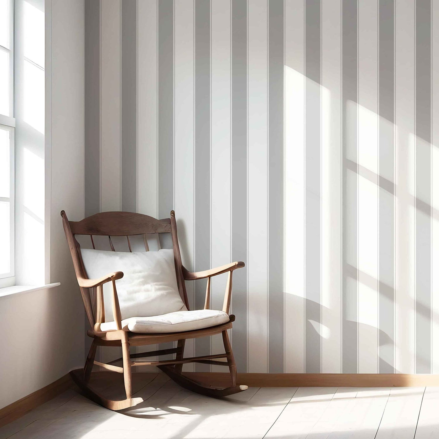 Neutral Geometric Striped Shower Toilet Wallpaper (Gray/ White)