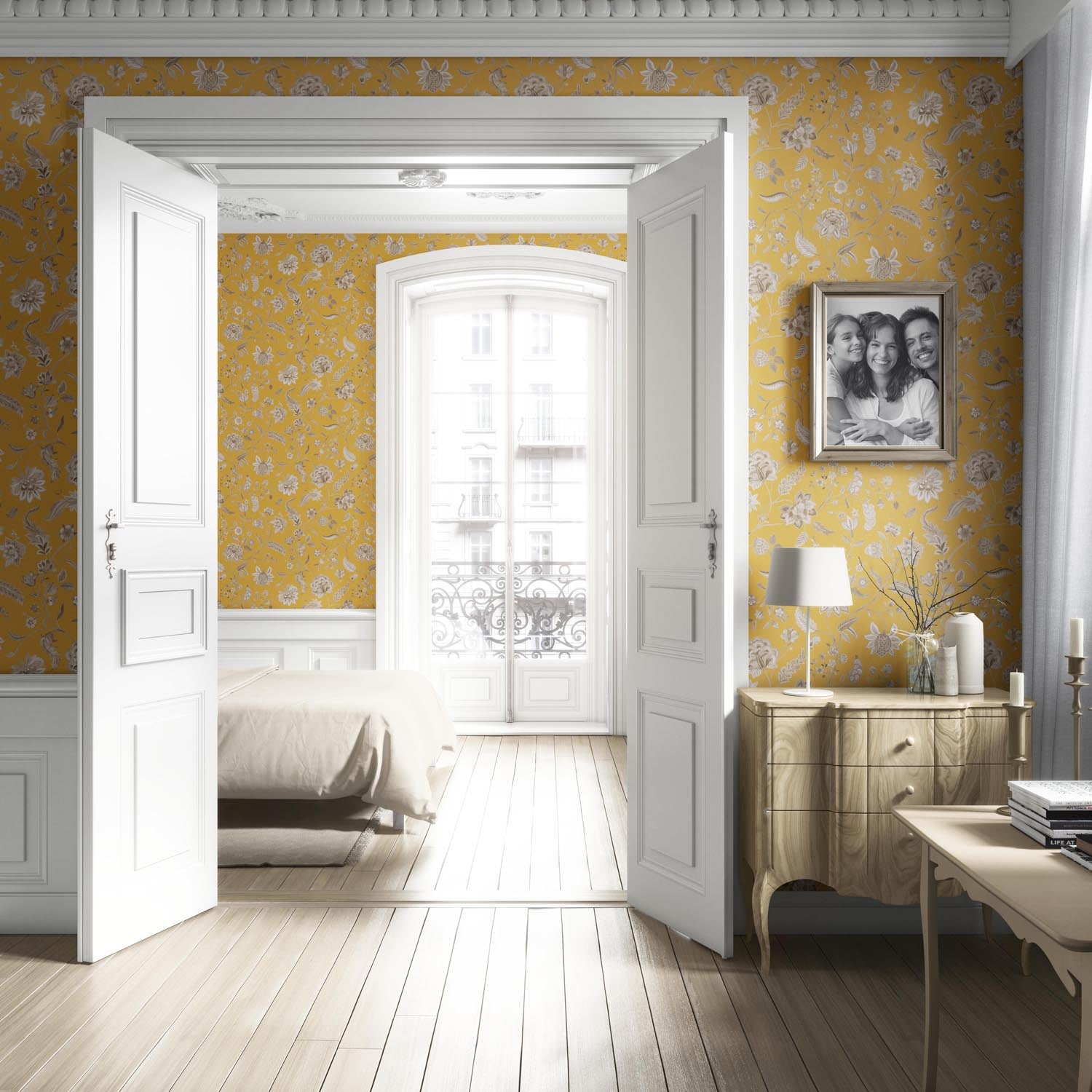 Floral Botanical Patterned Living Room Wallpaper (Yellow/ Beige)