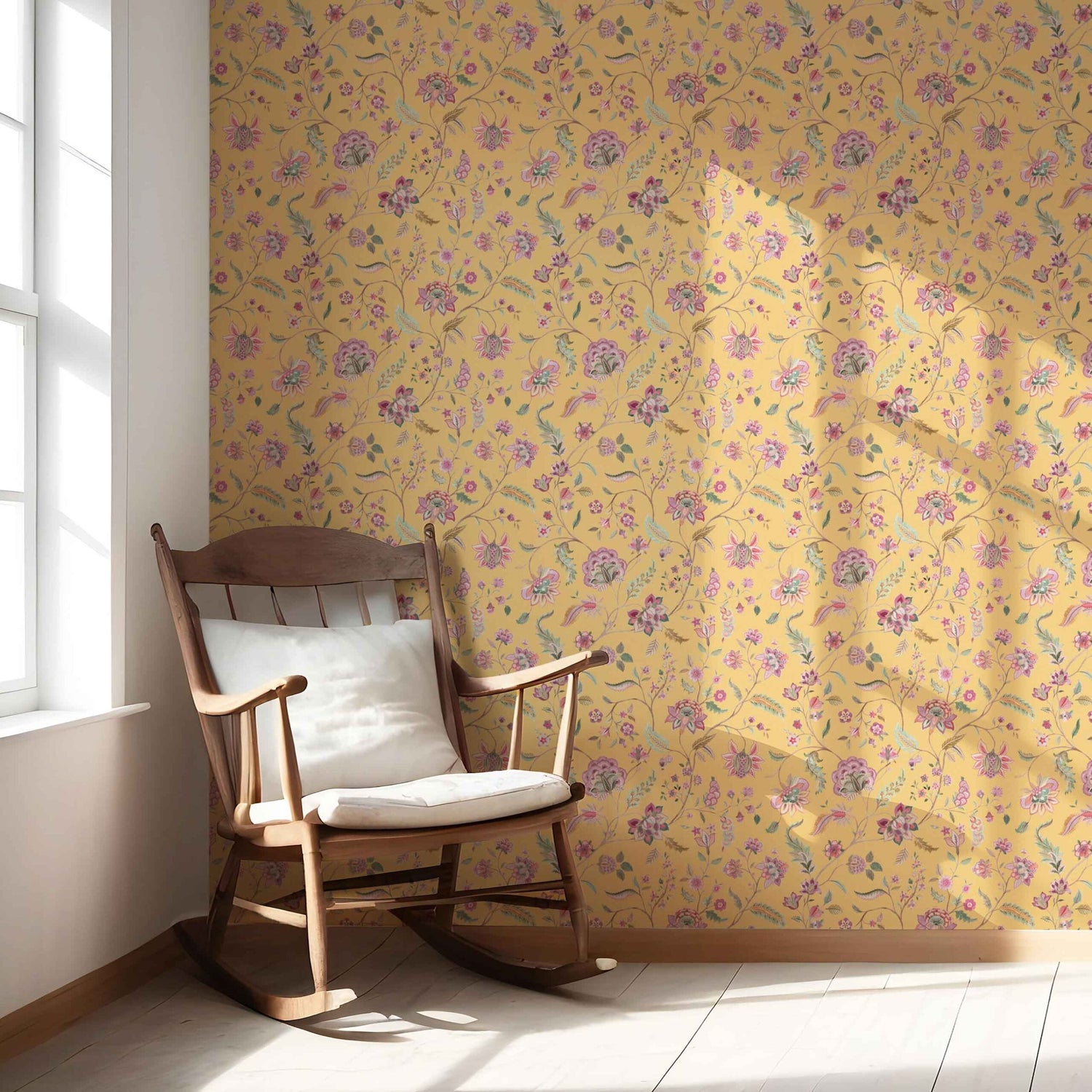 Floral Botanical Patterned Nursery Wallpaper (Yellow/ Pink/ Green)