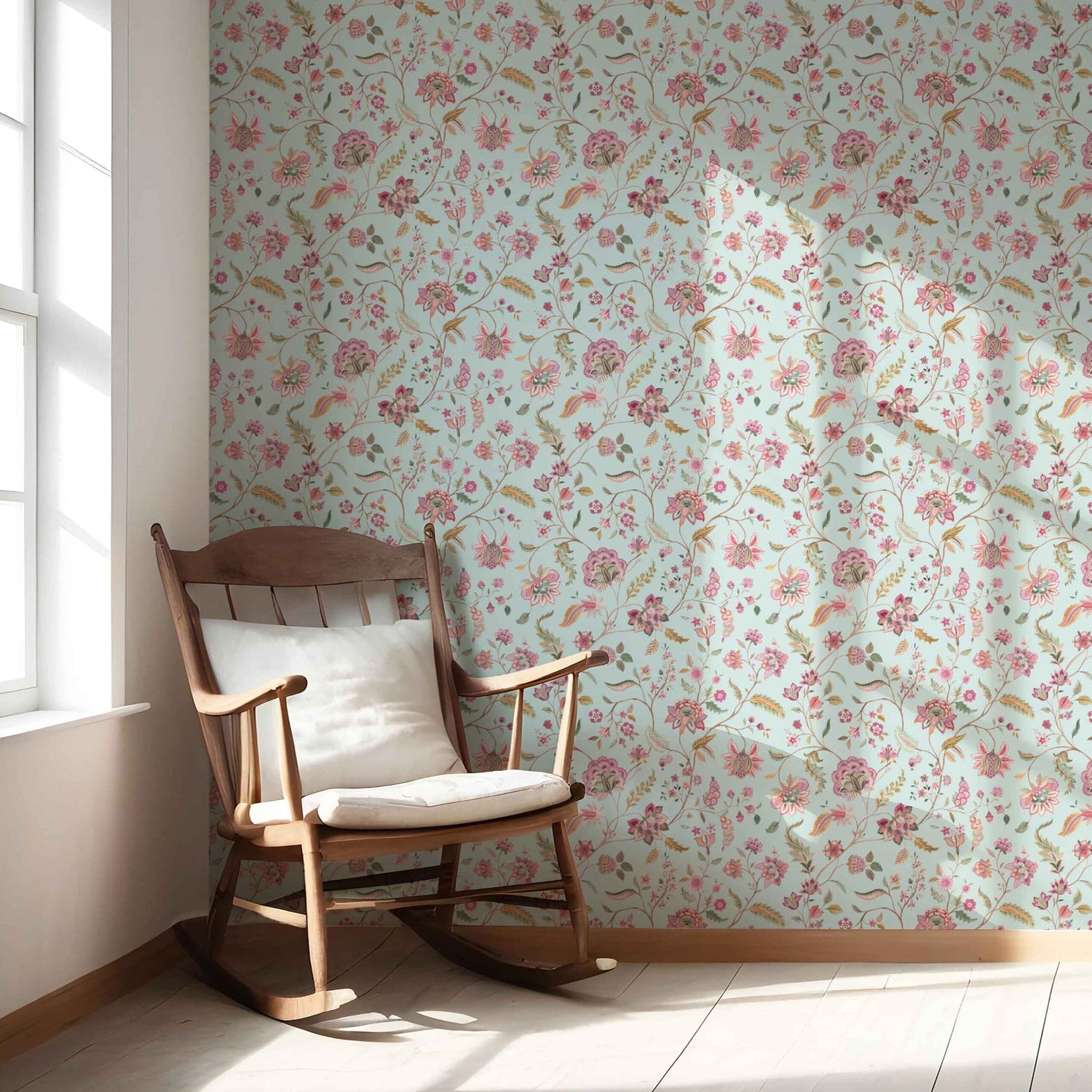 Floral Botanical Patterned Nursery Wallpaper (Blue/ Pink/ Green)