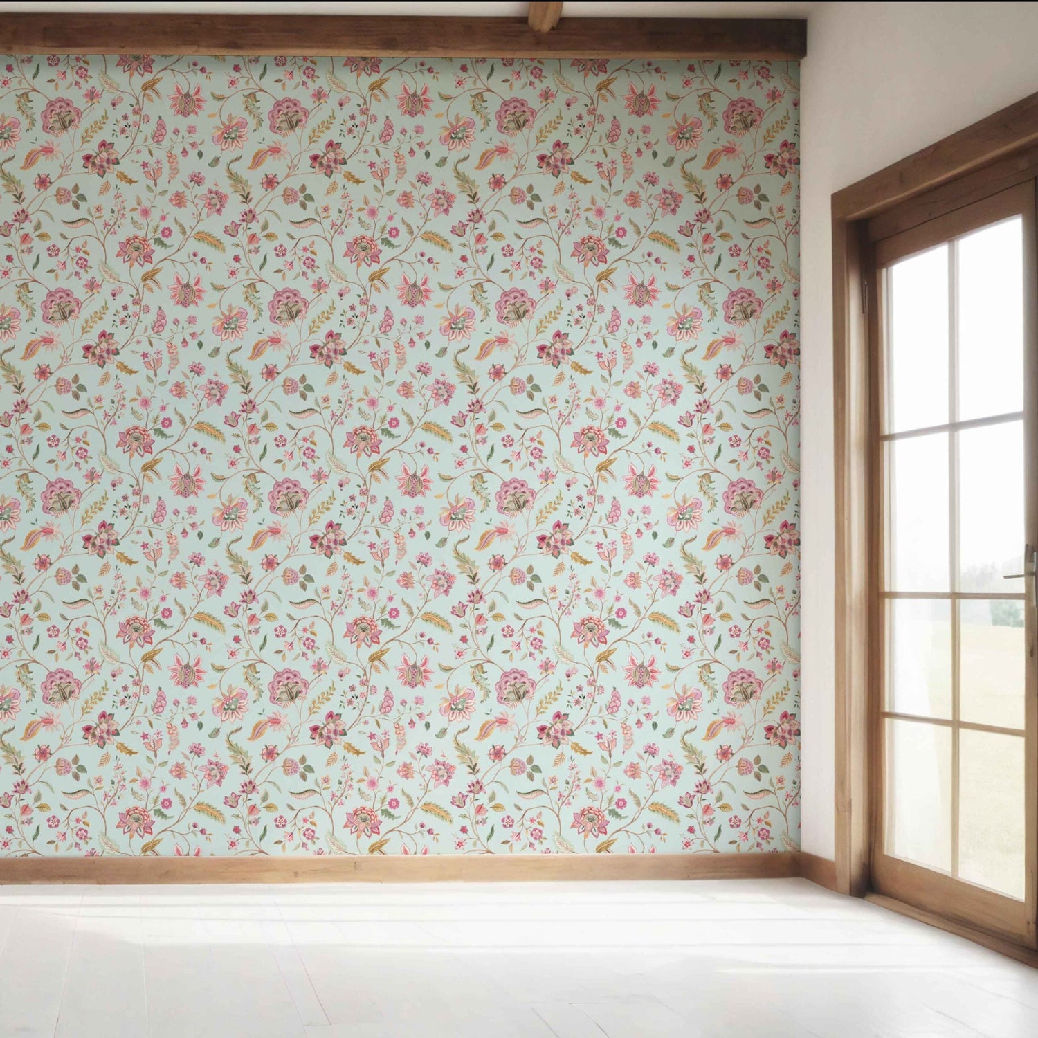 Floral Botanical Patterned Bedroom Wallpaper (Blue/ Pink/ Green)