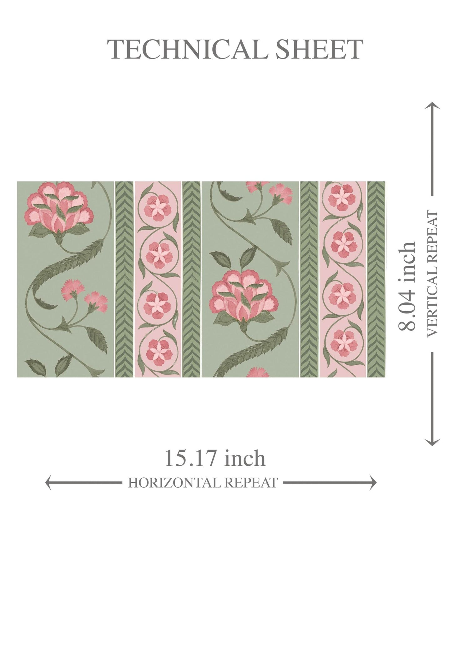 Floral Botanical Striped Kids Room Wallpaper (Green/ Pink)