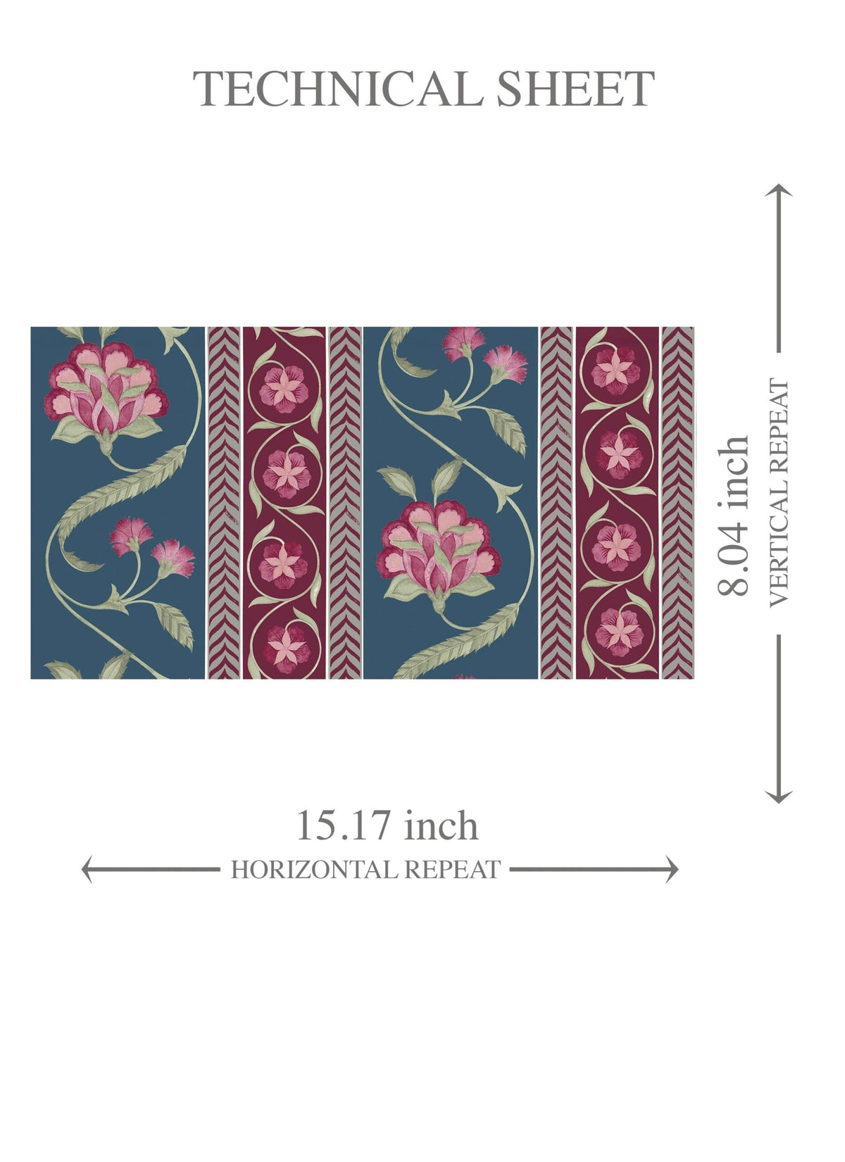 Floral Botanical Striped Kids Room Wallpaper (Teal Blue/ Pink/ Green)