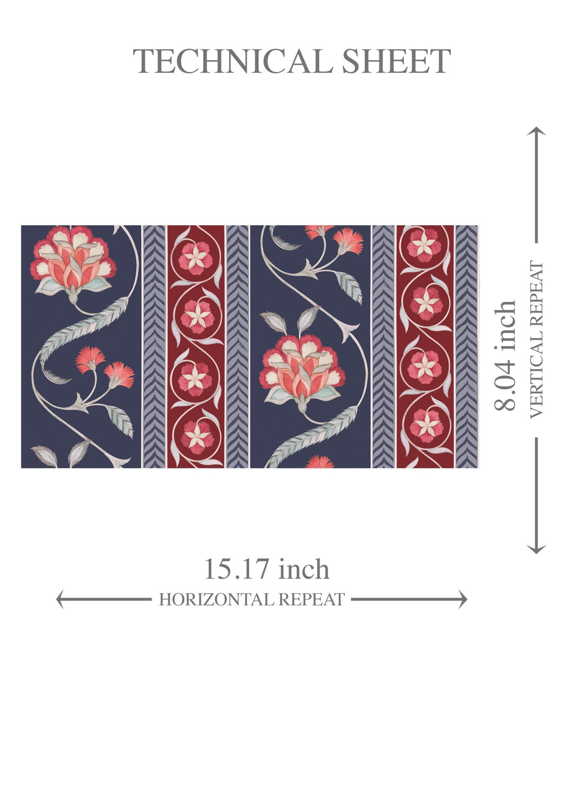 Floral Botanical Striped Kids Room Wallpaper (Navy Blue/ Red/ Gray)