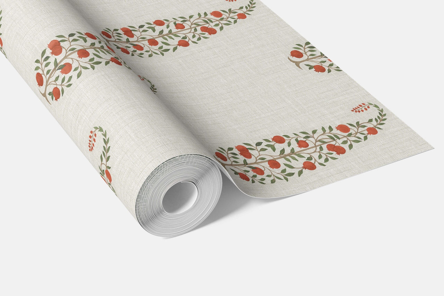 Ethnic/ Vintage-Inspired Floral Paisley Bathroom Wallpaper (Red/ Green/ Off-White)