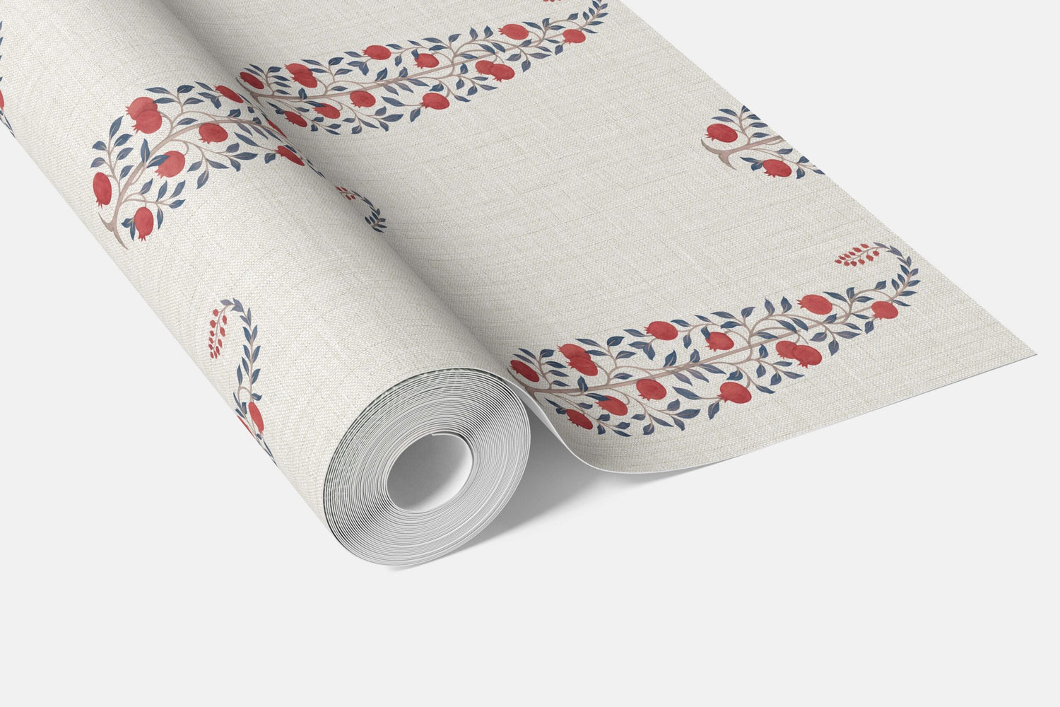 Ethnic/ Vintage-Inspired Floral Paisley Bathroom Wallpaper (Red/ Navy Blue/ Off-White)