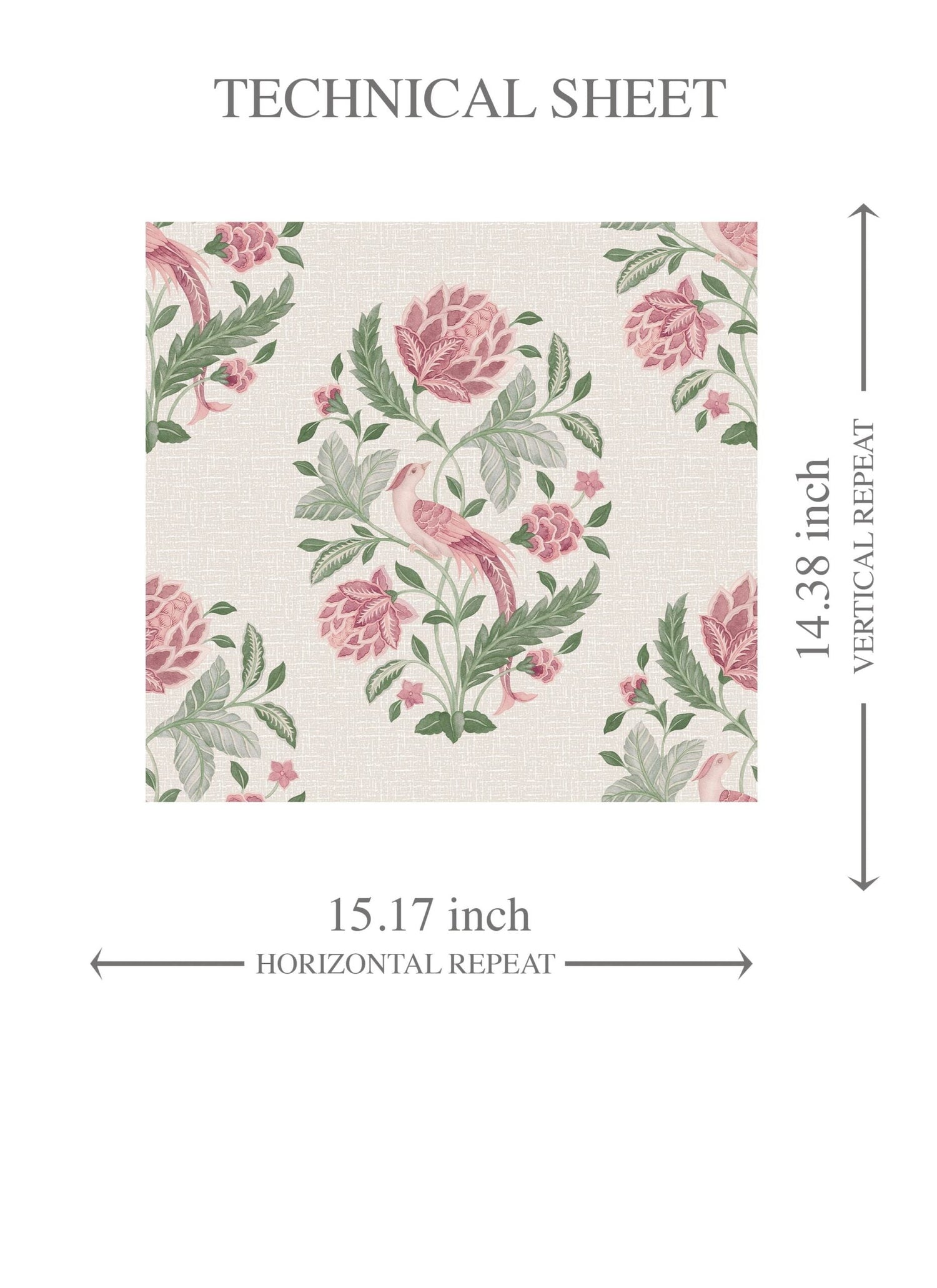 Birds/ Floral Block Print Kids Room Wallpaper (Pink/ Green)