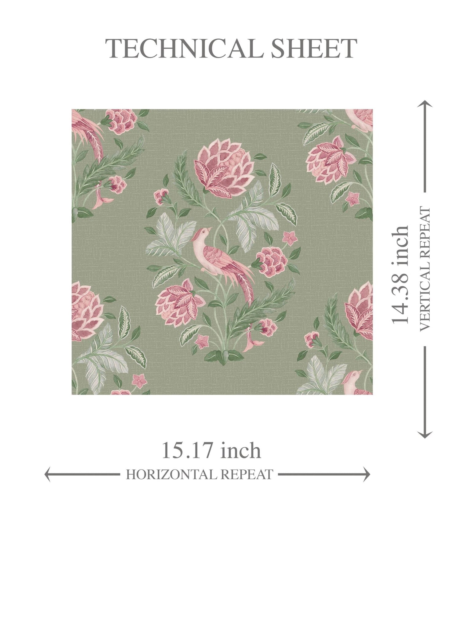 Birds/ Floral Block Print Kids Room Wallpaper (Sage Green/ Pink)