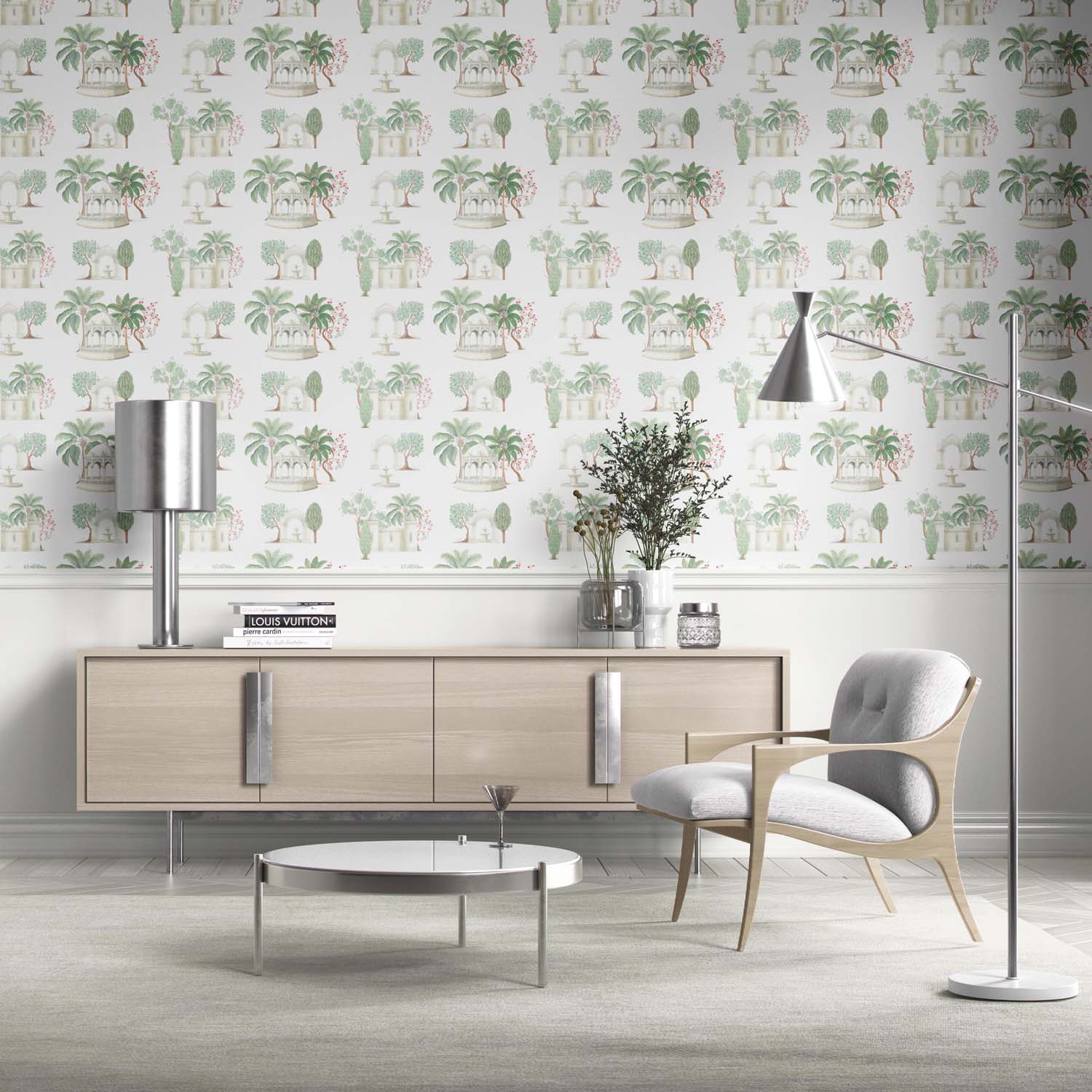 Floral Botanical Patterned Kitchen Wallpaper (Pink/ Red/ Green/ White)