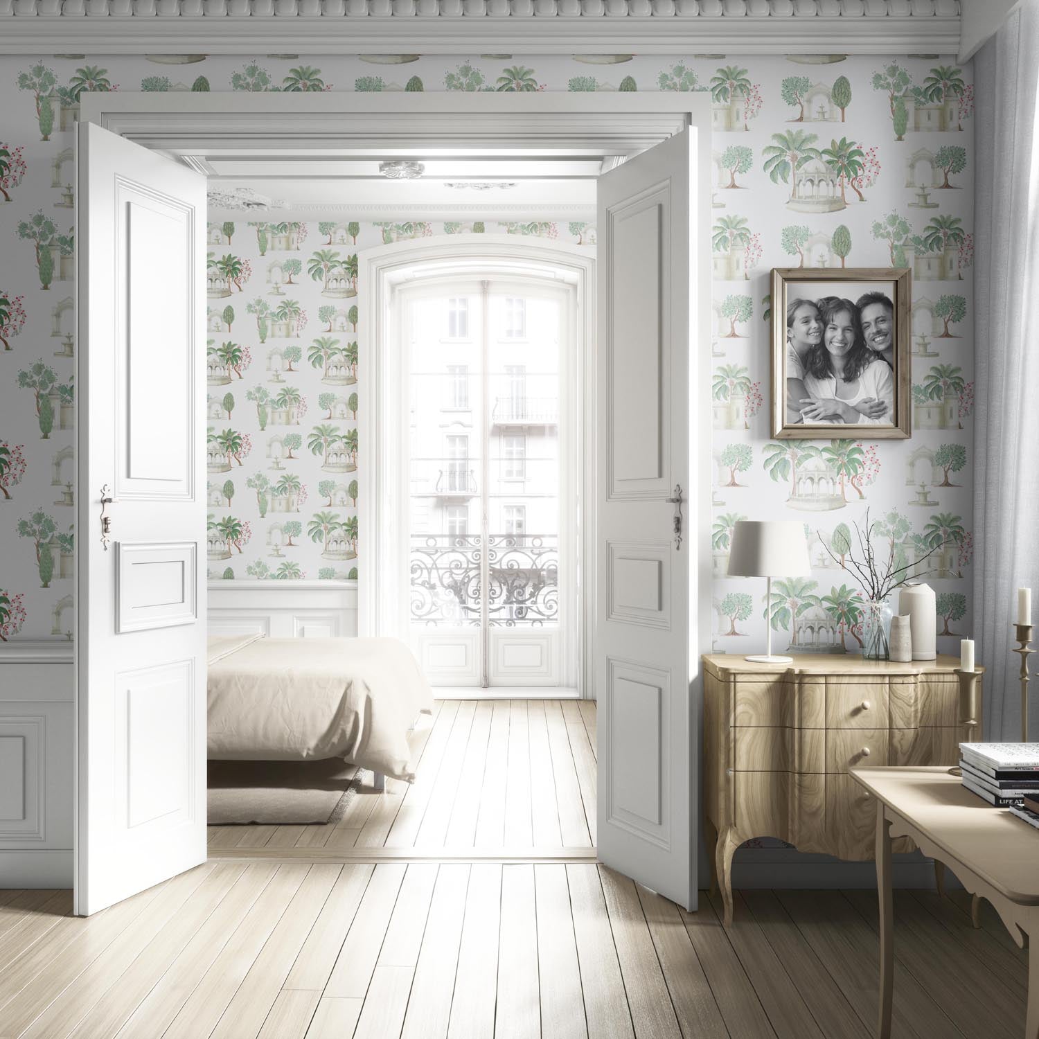 Floral Botanical Patterned Living Room Wallpaper (Pink/ Red/ Green/ White)