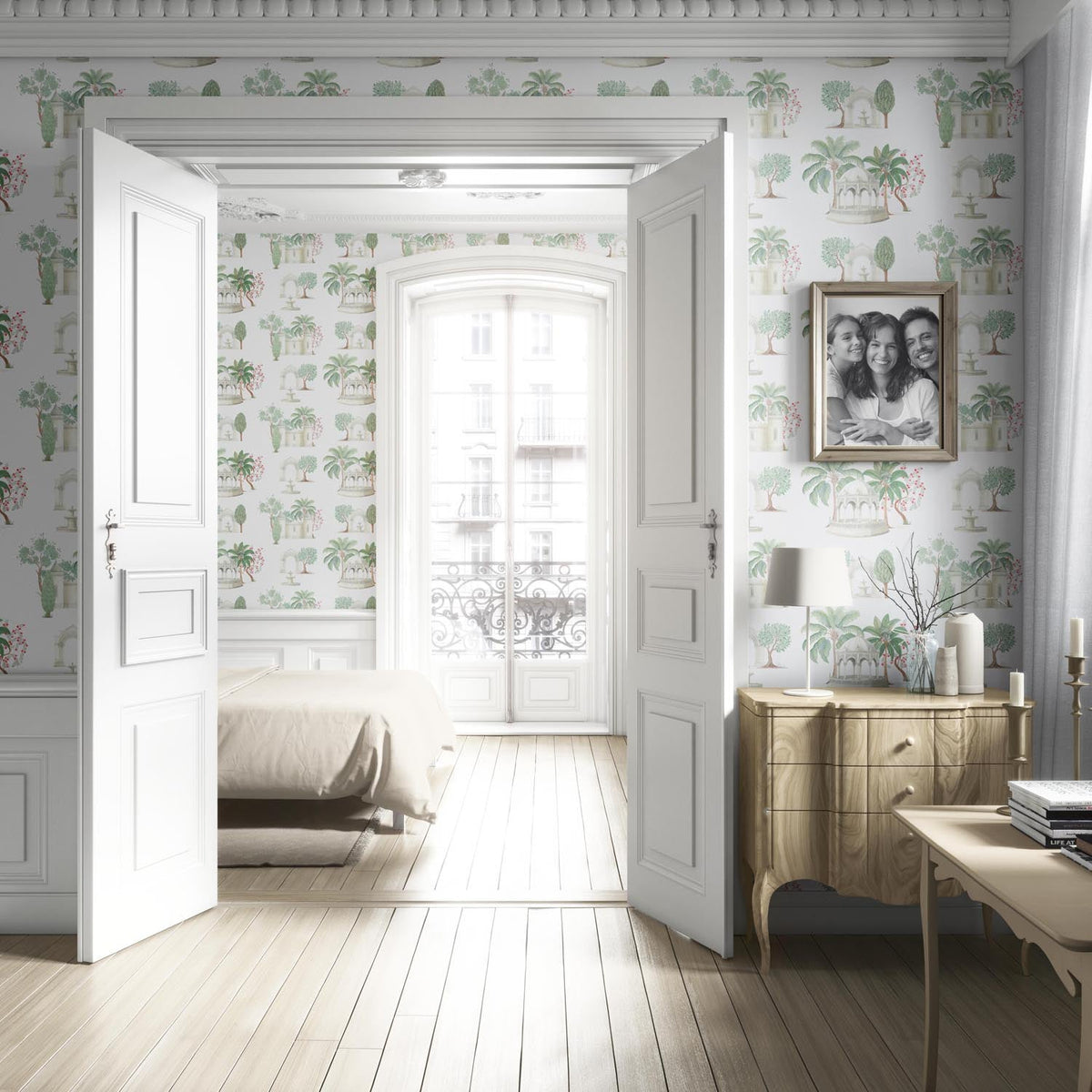 Floral Botanical Patterned Living Room Wallpaper (Pink/ Red/ Green/ White)