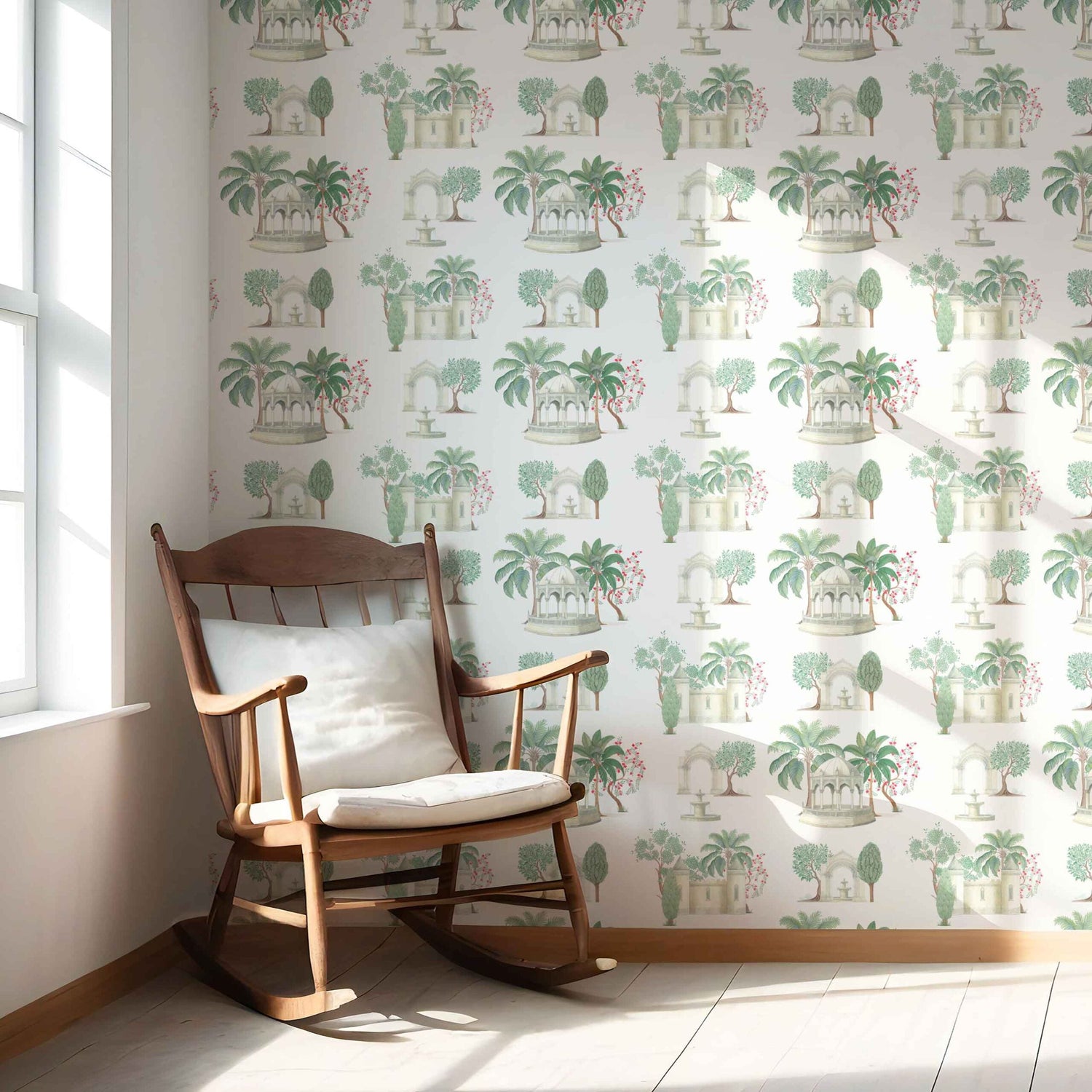Floral Botanical Patterned Nursery Wallpaper (Pink/ Red/ Green/ White)