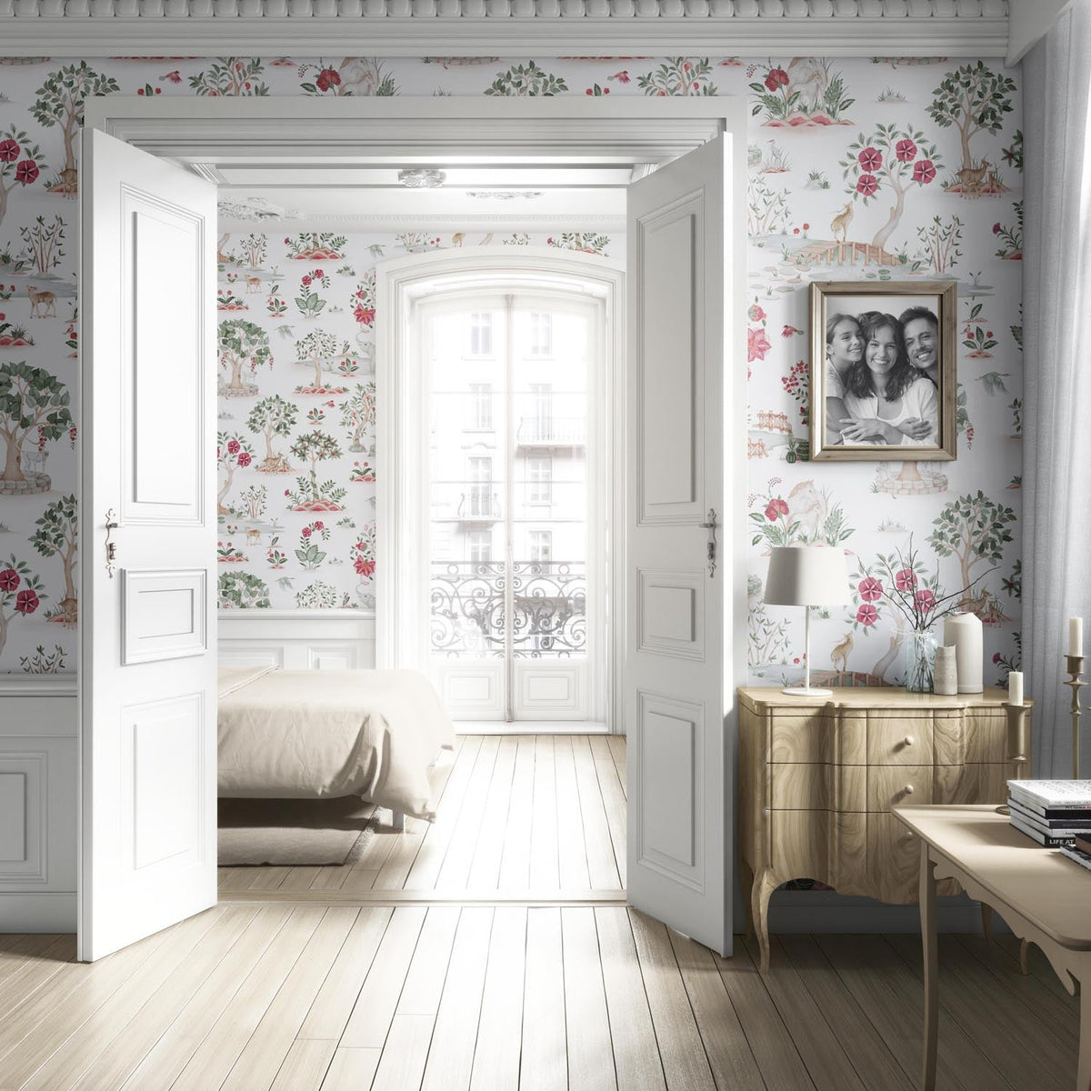Modern Floral Botanical/ Nature Print Living Room Wallpaper (White/ Pink/ Red/ Green/ Gray)