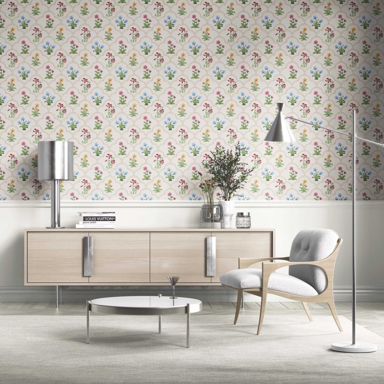 Vintage-Inspired Floral Block Print Kitchen Wallpaper (White/ Beige/ Pink/ Green/ Red/ Yellow/ Blue)